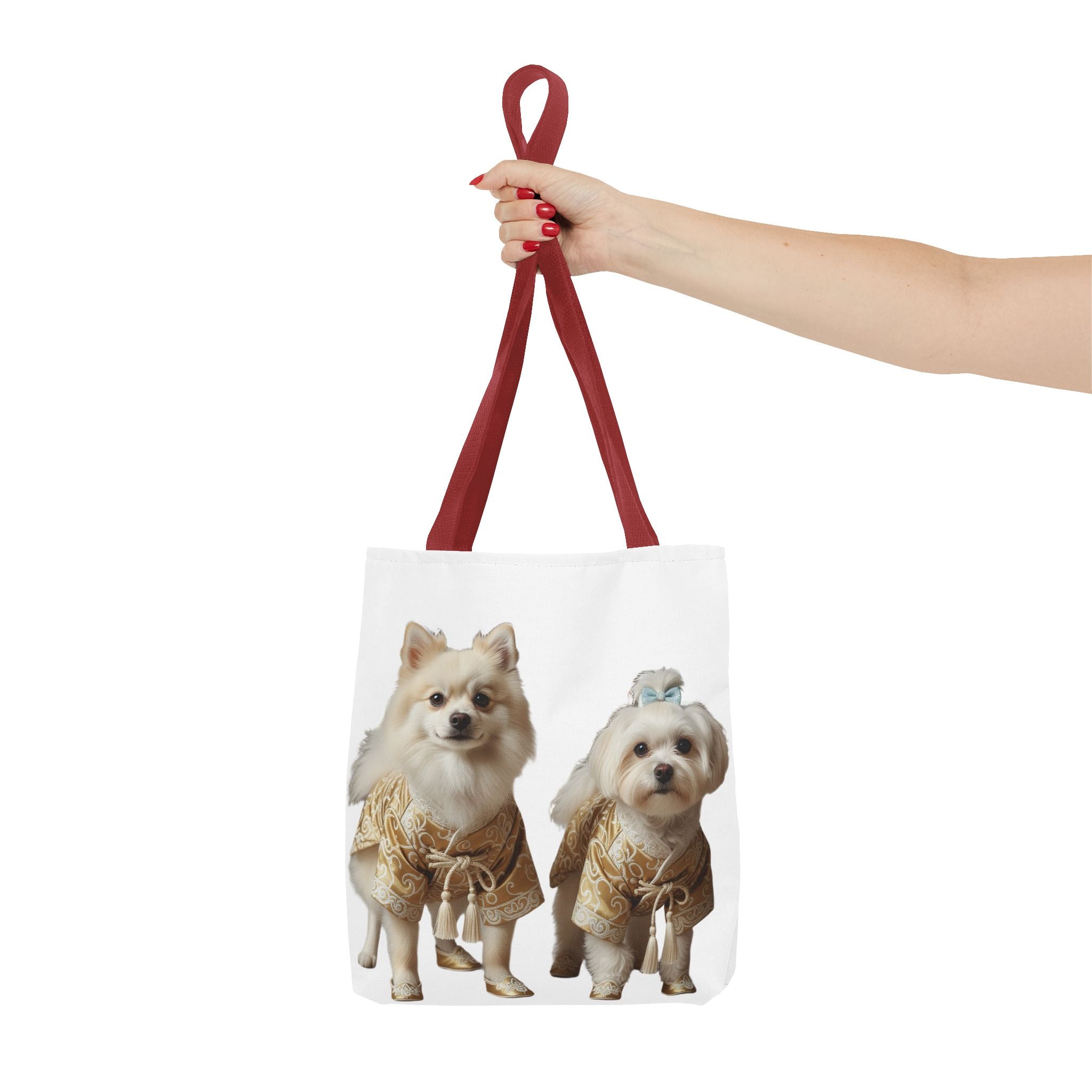 Cute Dogs Printed Tote Bag — Pomeranian & Shih Tzu in Sweaters All-Over Print
