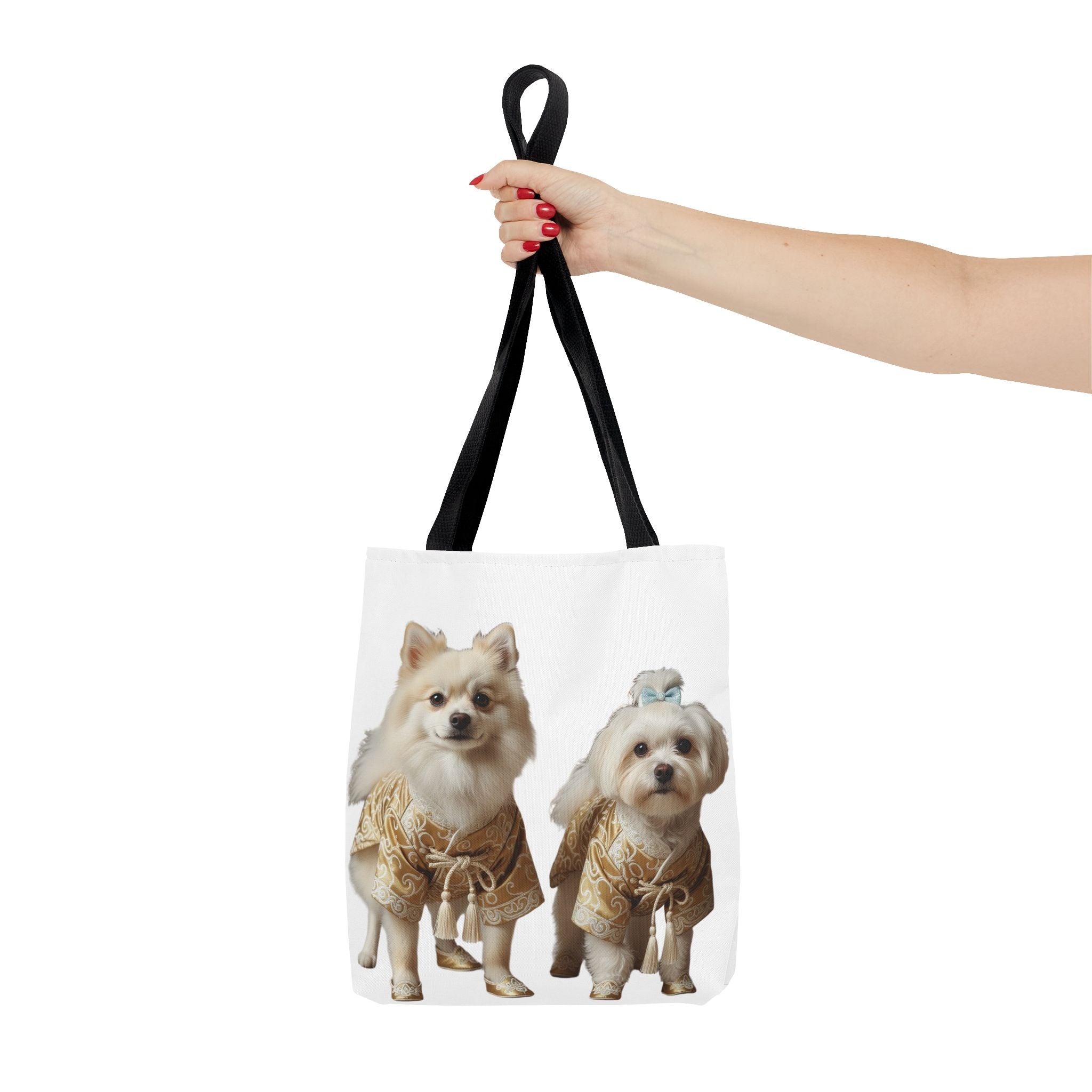 Cute Dogs Printed Tote Bag — Pomeranian & Shih Tzu in Sweaters All-Over Print