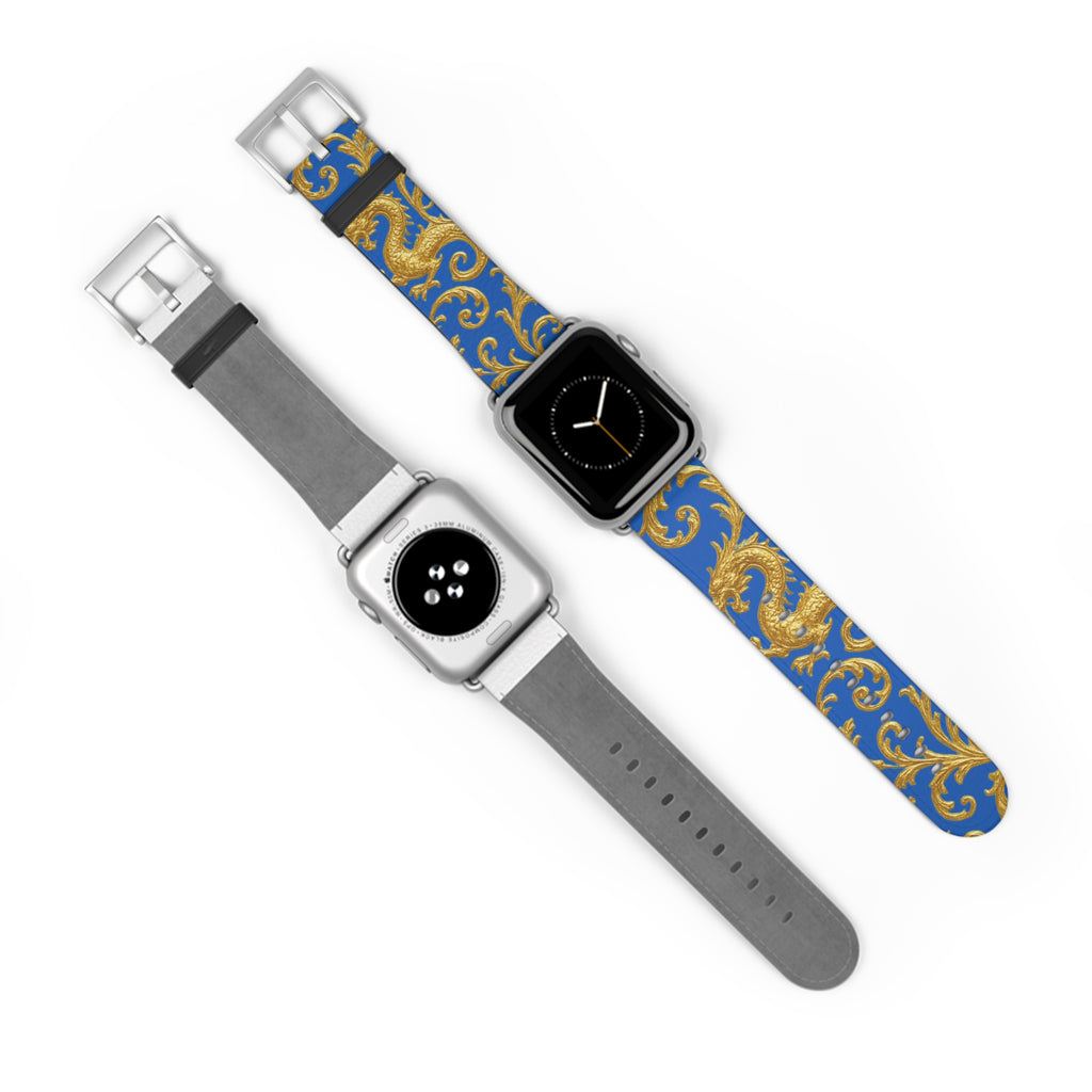 Dragon Baroque Watch Band – Gold Dragon Scroll Pattern on Royal Blue