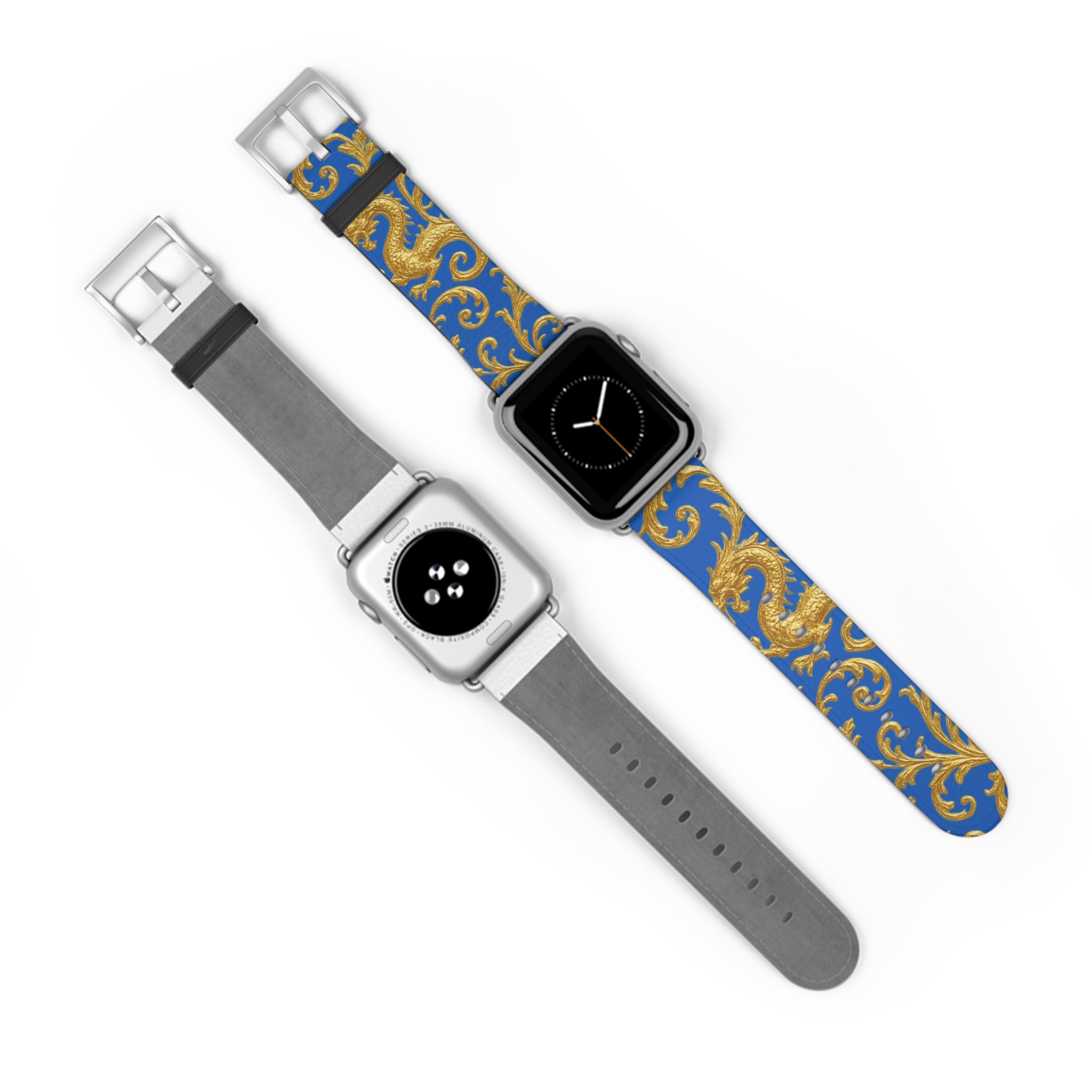 Dragon Baroque Watch Band – Gold Dragon Scroll Pattern on Royal Blue