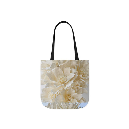 Canvas Tote Bag — Cream Peony Floral Print, Elegant Everyday Market Tote