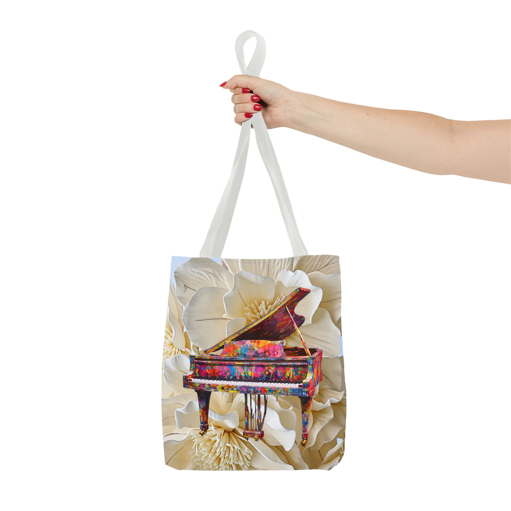 Colorful Grand Piano Art Tote Bag – Floral Background Statement Tote