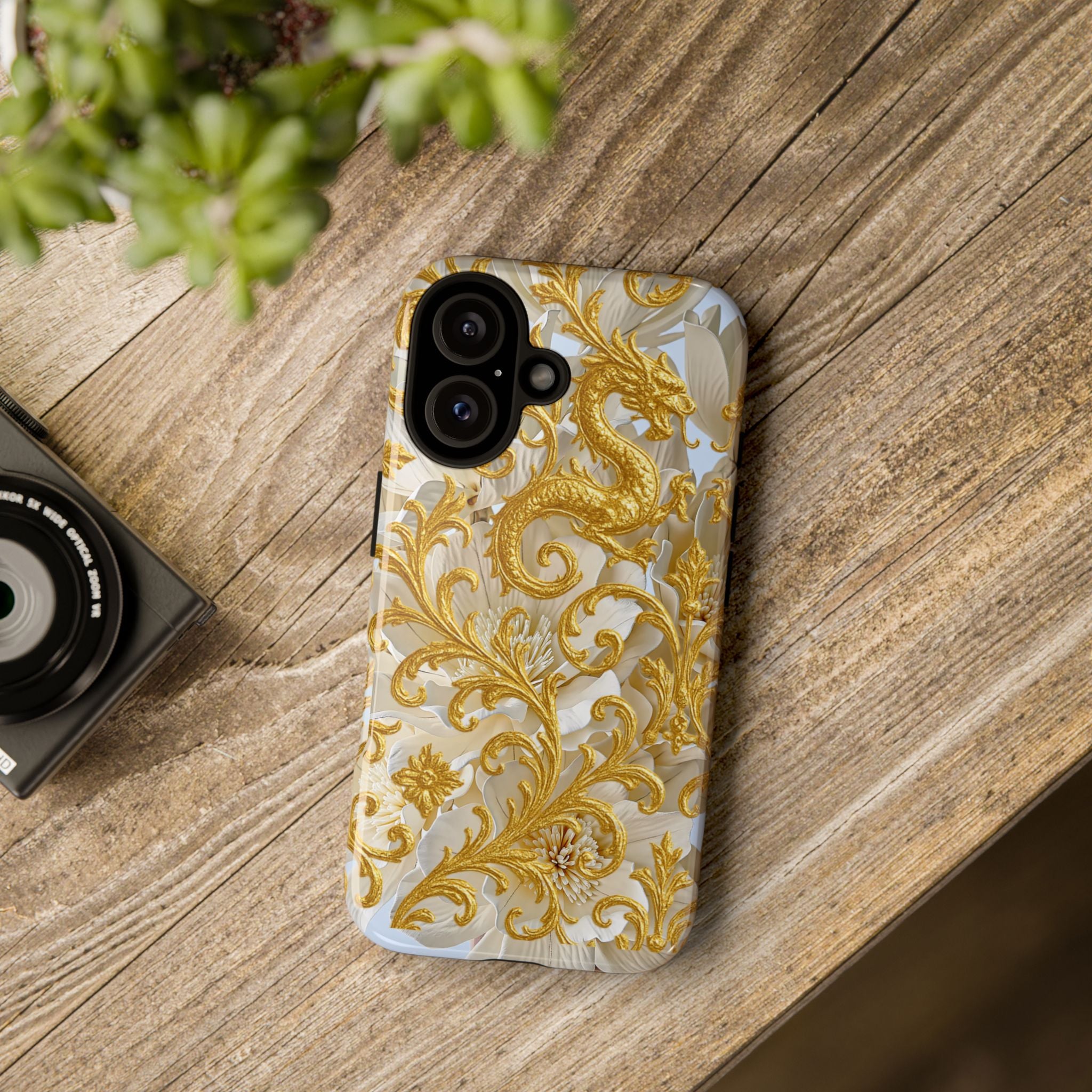 Golden Dragon Floral iPhone Case – Luxury Baroque Phone Case