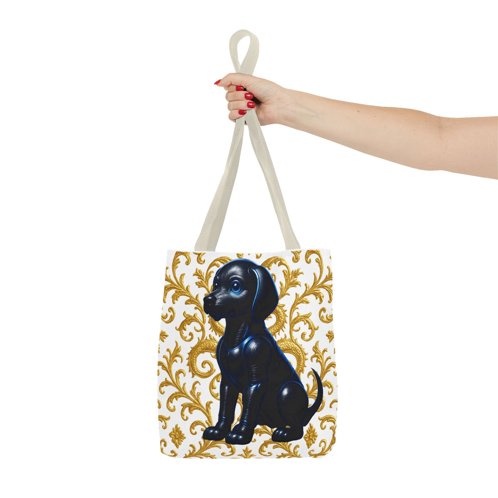 Luxury Black Dog Art Tote Bag – Gold Baroque Puppy Tote