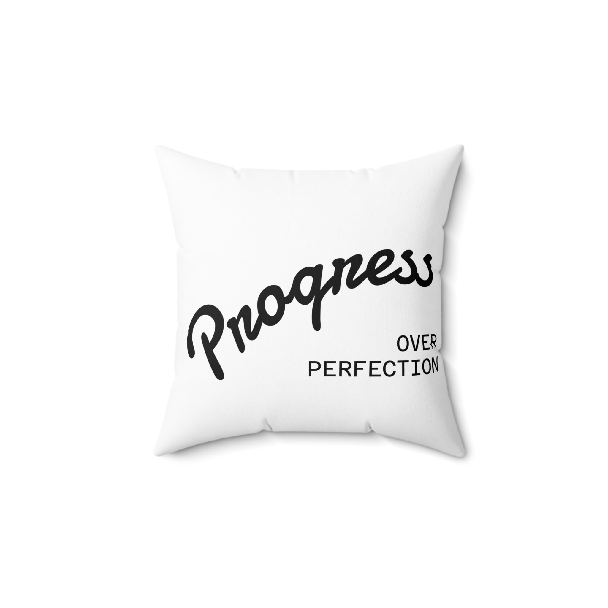 Progress Over Perfection Pillow — Motivational Black & White Accent Cushion