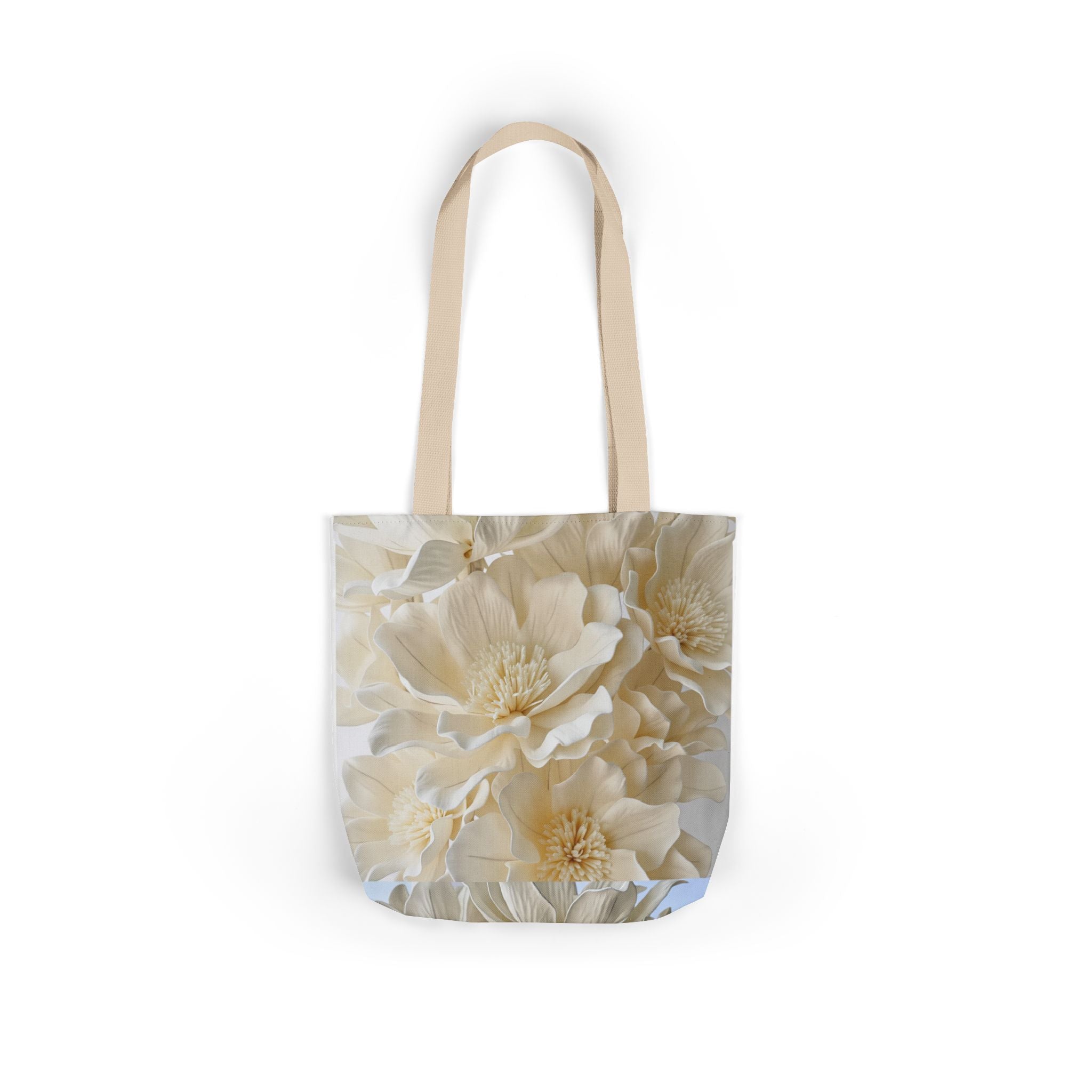 Canvas Tote Bag — Cream Peony Floral Print, Elegant Everyday Market Tote