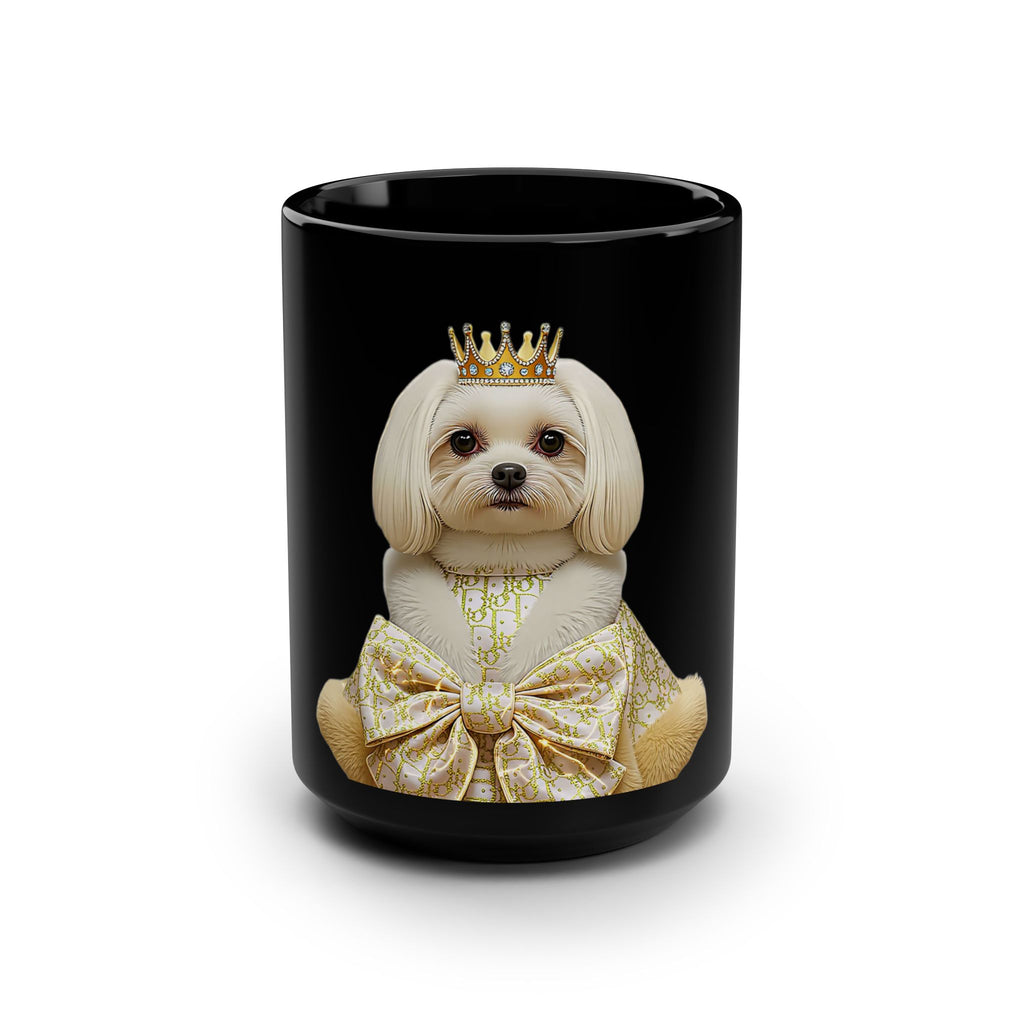 Royal Gold Princess Dog Mug – Luxury Black Ceramic Coffee Cup
