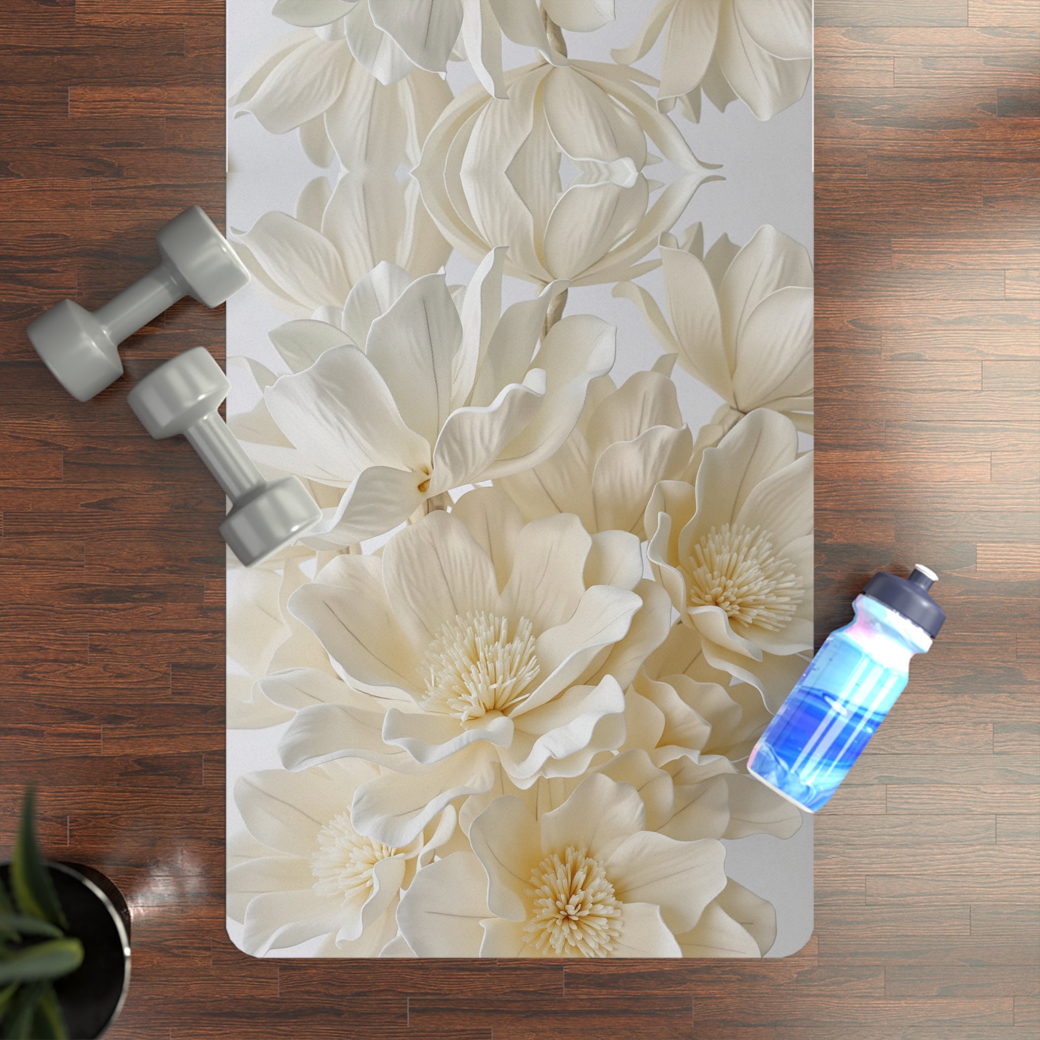 Soft Bloom Yoga Mat – Neutral Floral Home & Meditation Mat