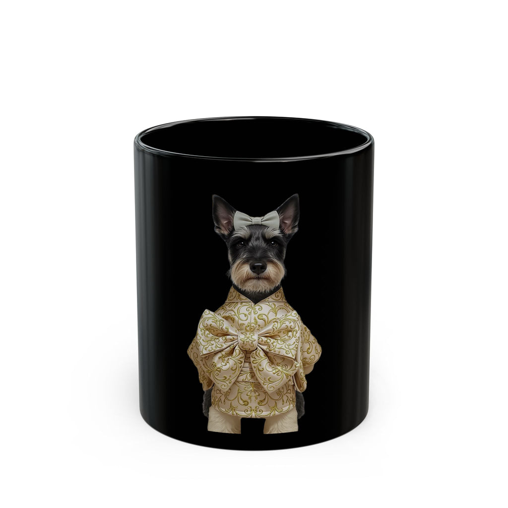 Mini Schnauzer with Gold Bow Mug — Cute Dog Coffee Cup (11oz/15oz)