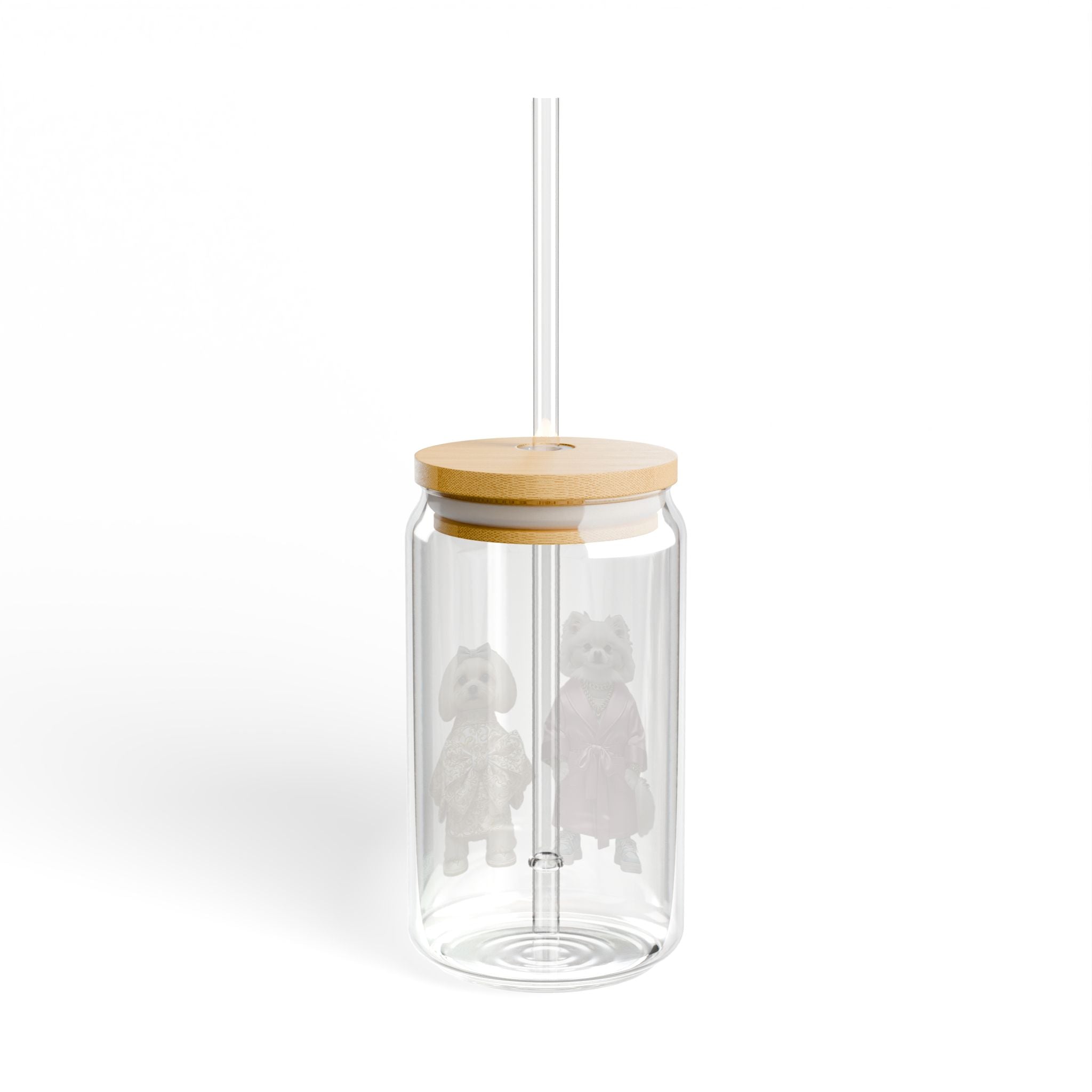 Royal Pup Duo 16oz Glass Tumbler — 'Sip with Style' Bamboo Lid & Straw
