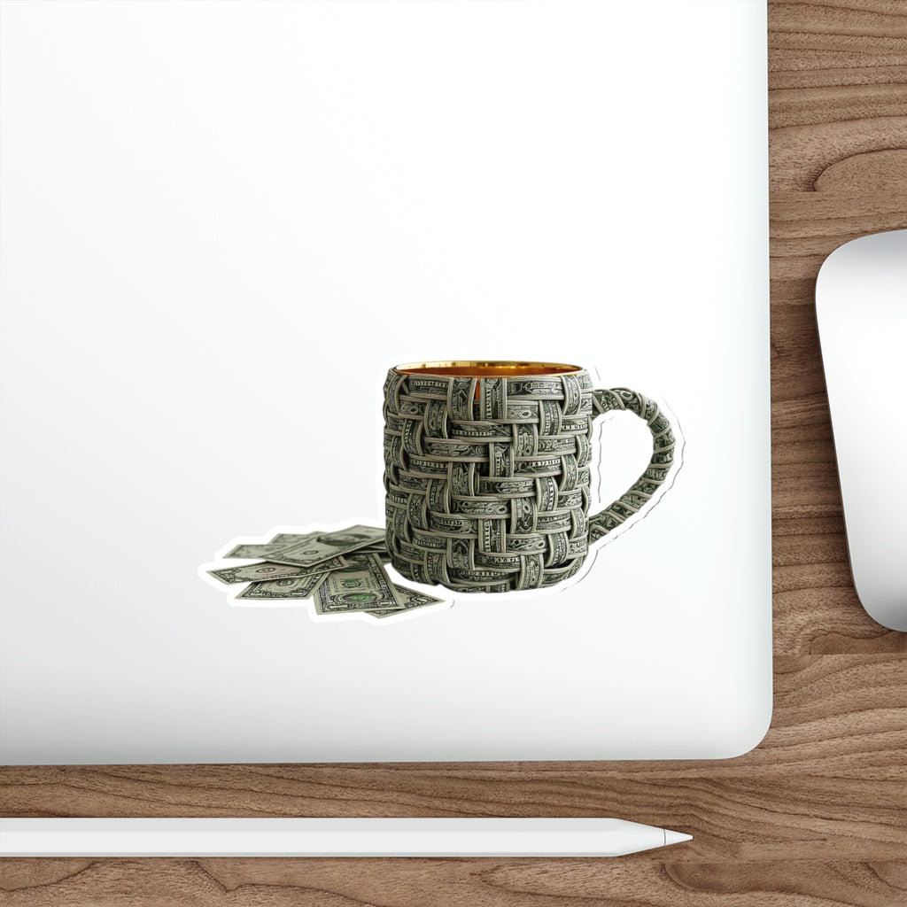 Money Mug Die-Cut Sticker — Minimalist Dollar Bill Woven Design
