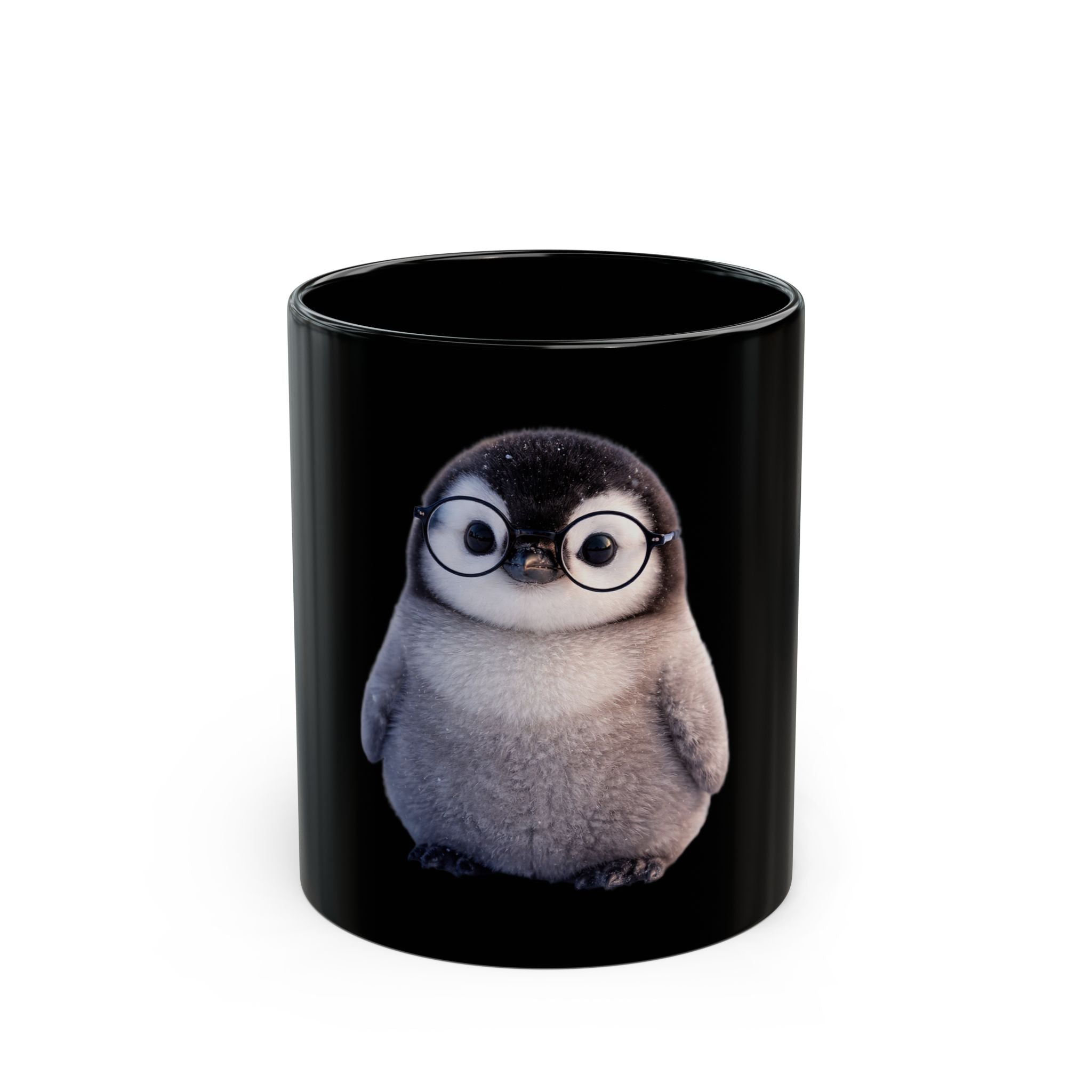 Cute Penguin Glasses Black Mug — 11oz/15oz Coffee & Tea Cup