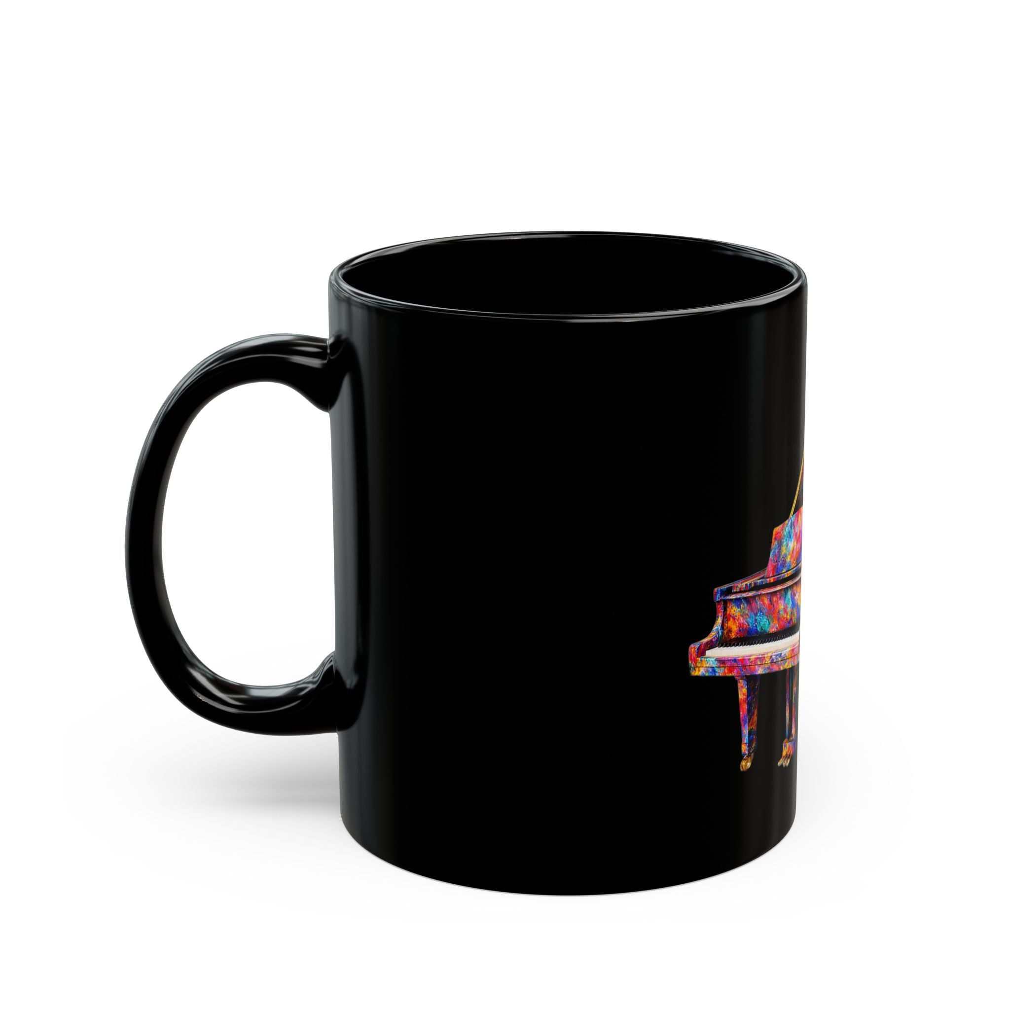Colorful Grand Piano Art Mug – Black Ceramic Coffee Cup