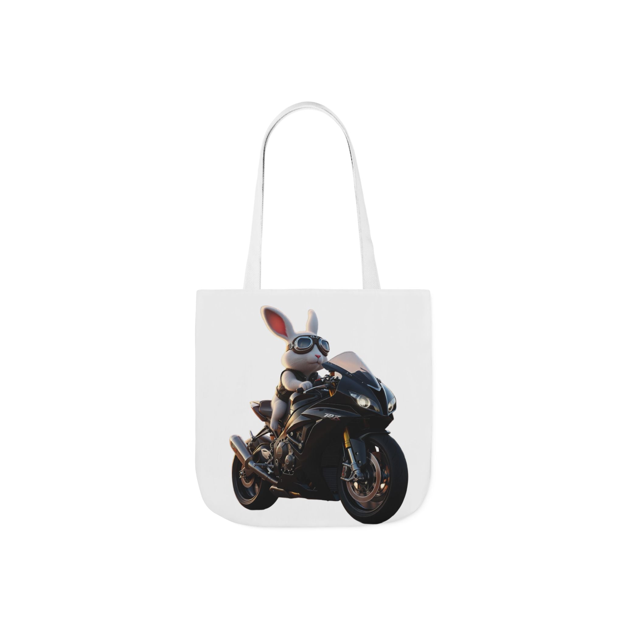 Biker Bunny Canvas Tote Bag — Cool Rabbit on Motorcycle Graphic