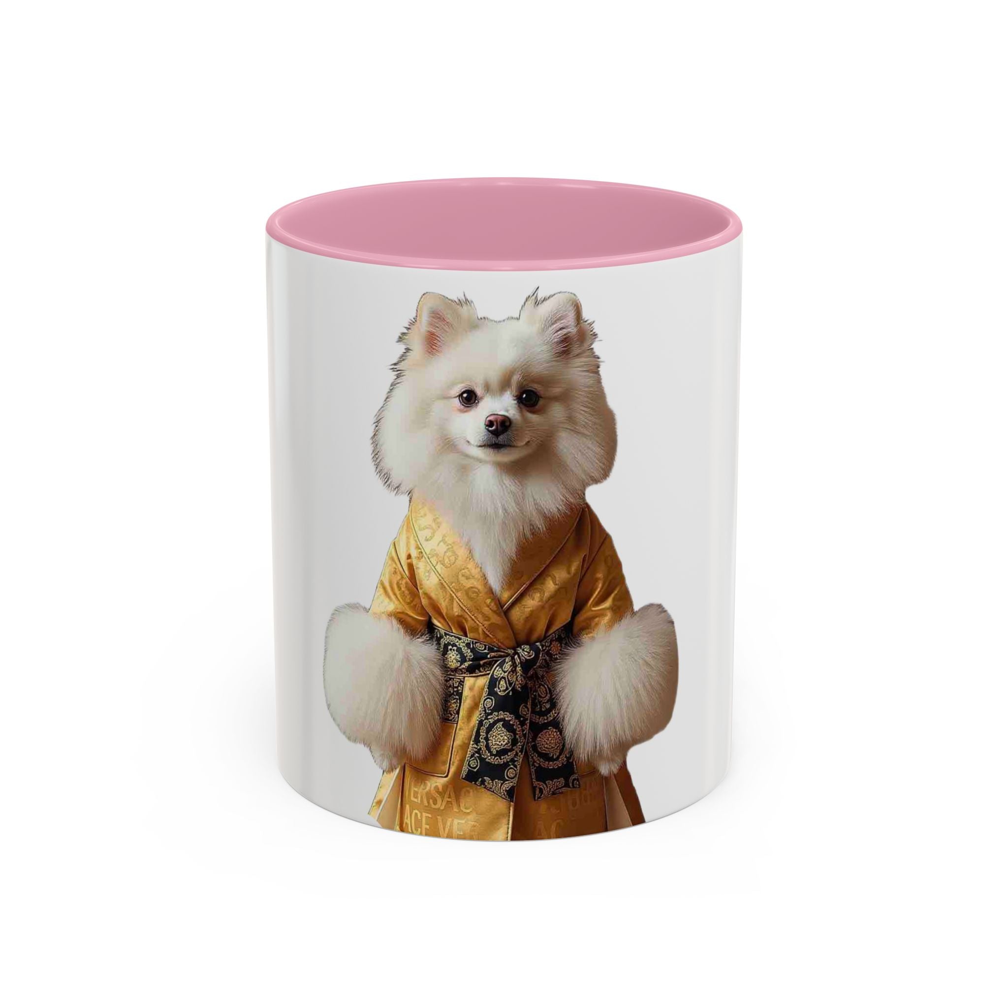 Pomeranian in Golden Robe Mug — Colorful 11oz & 15oz Ceramic Coffee Mug