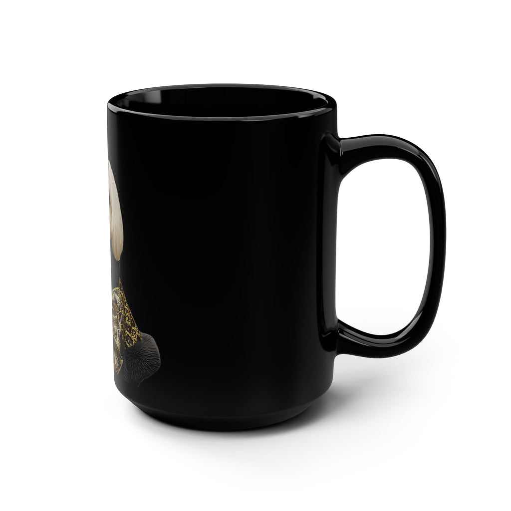 Black Ceramic Mug — Gold Royal Dog Illustration (15oz)