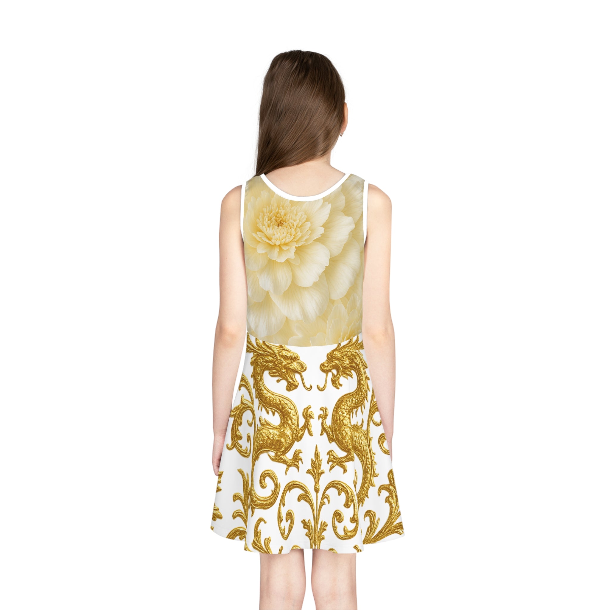 Golden Dragon Floral Dress for Girls – Elegant Occasion Dress