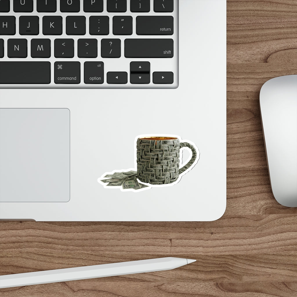 Money Mug Die-Cut Sticker — Minimalist Dollar Bill Woven Design