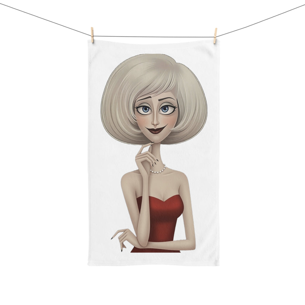 Retro Glam Hand Towel — Elegant Blonde Lady in Red Dress Spa & Bathroom Accent