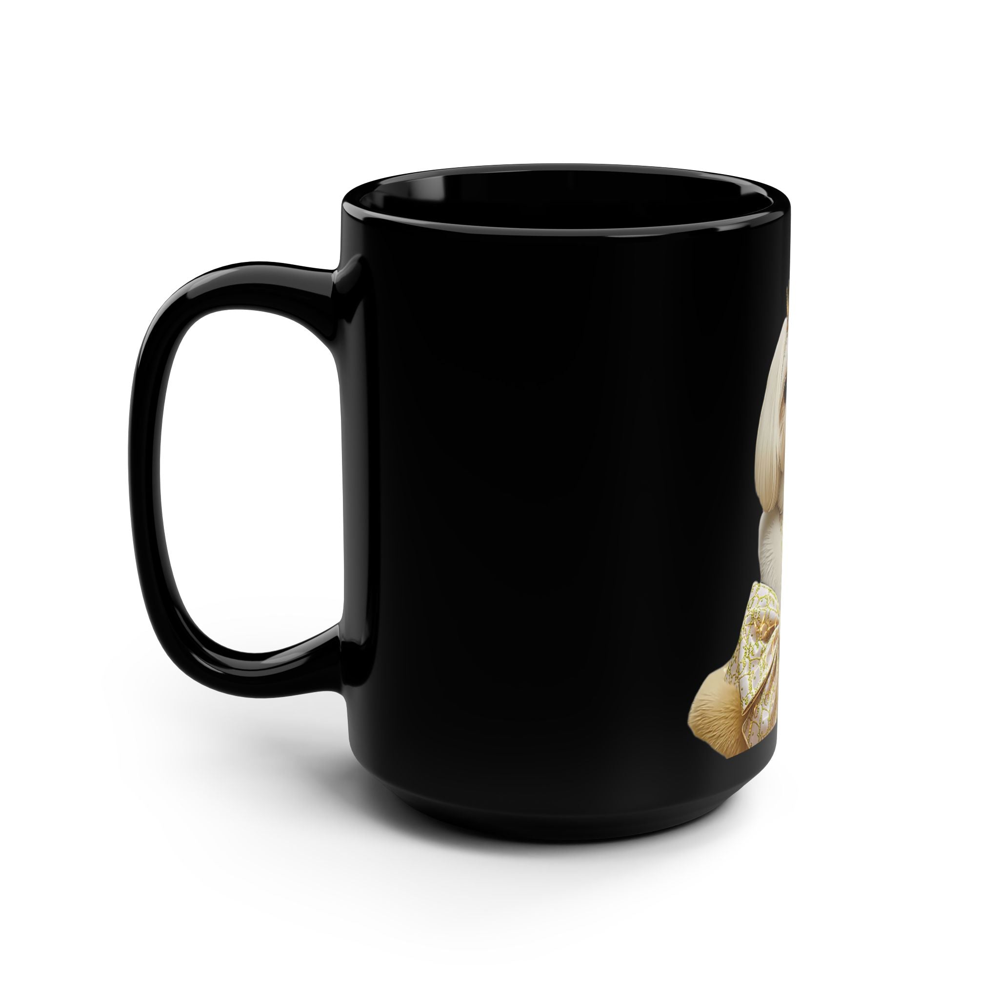 Royal Gold Princess Dog Mug – Luxury Black Ceramic Coffee Cup
