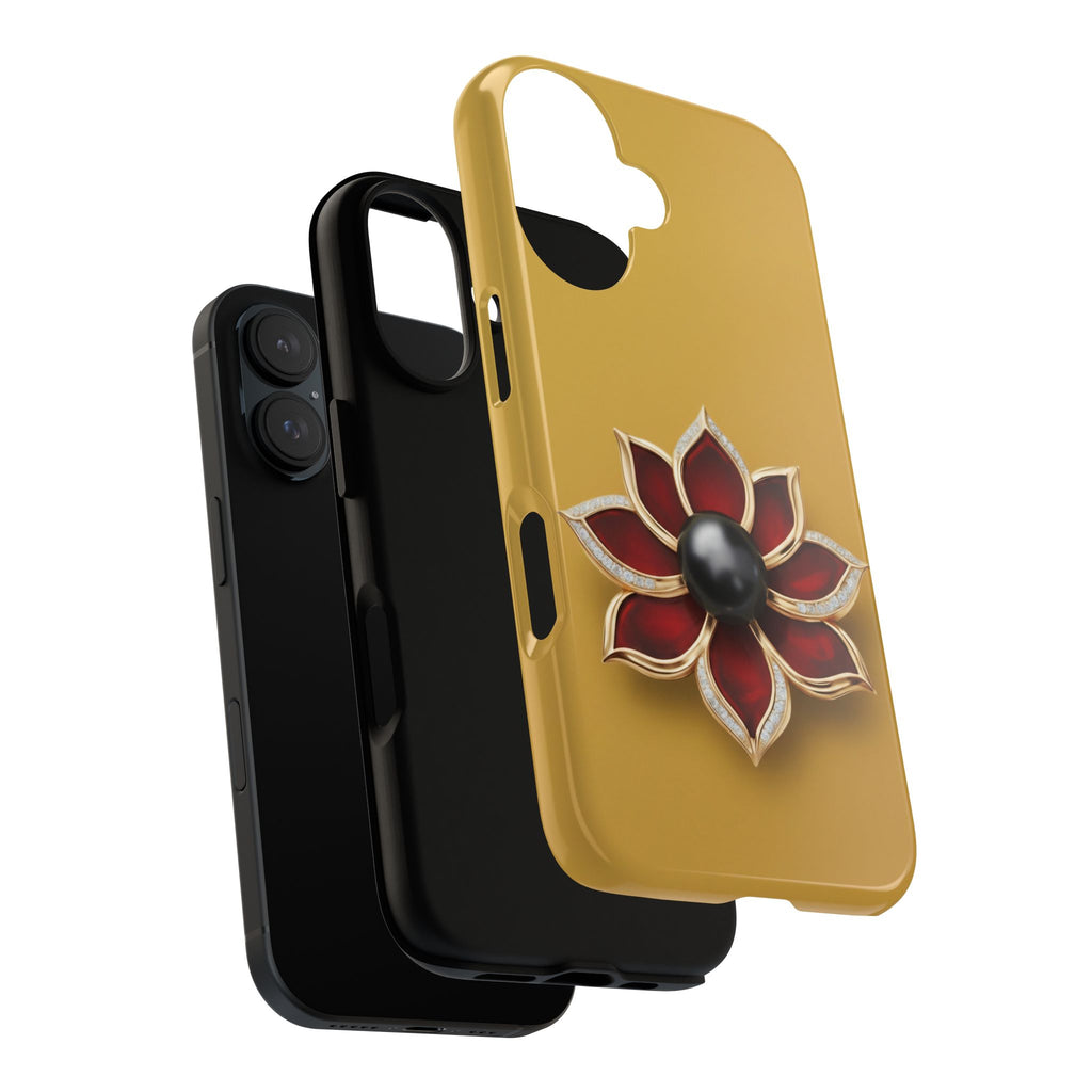 Gold & Red Floral Jewel Phone Case — Raised Flower Grip