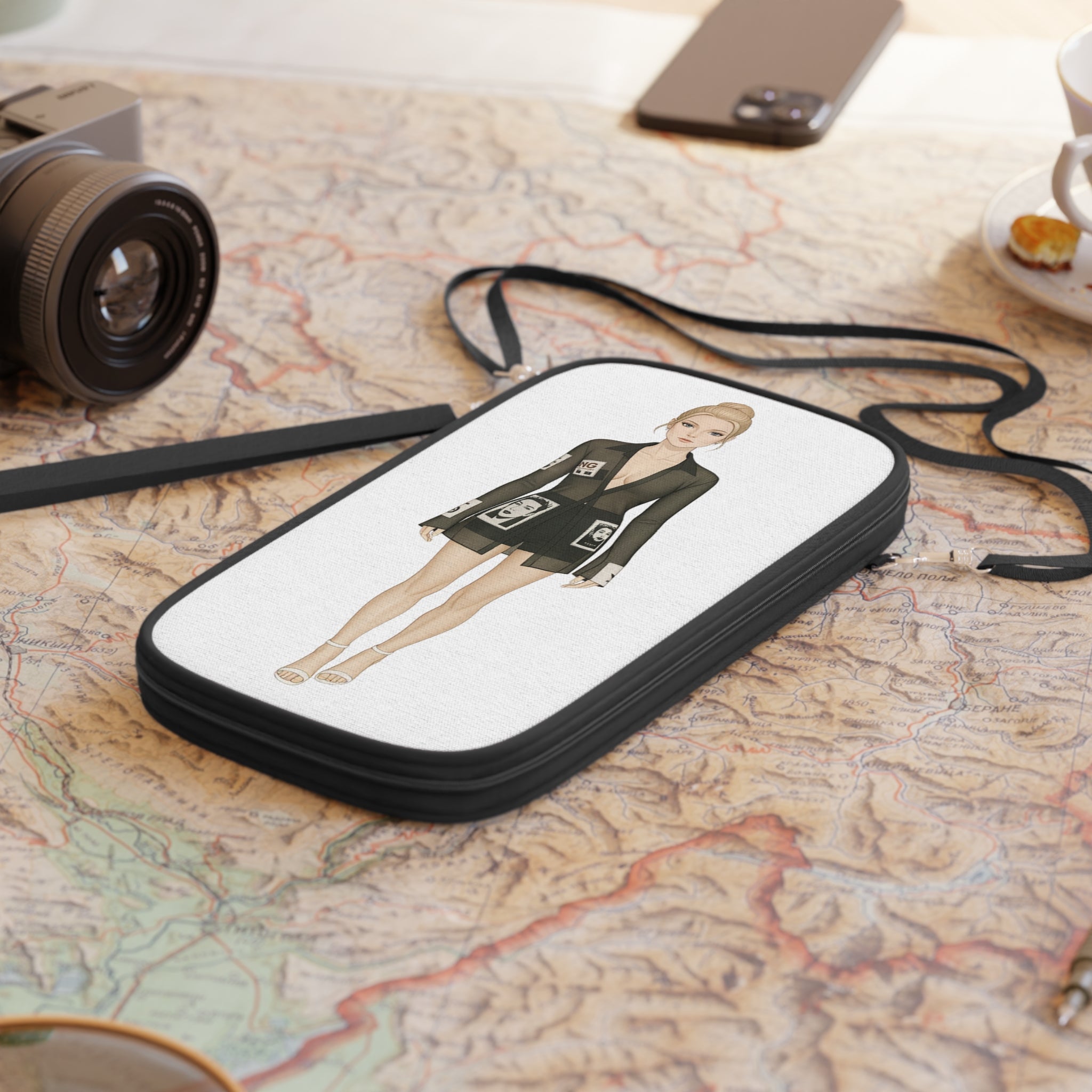 Fashion Illustration Passport Pouch – Travel Document Organizer with Neck Strap