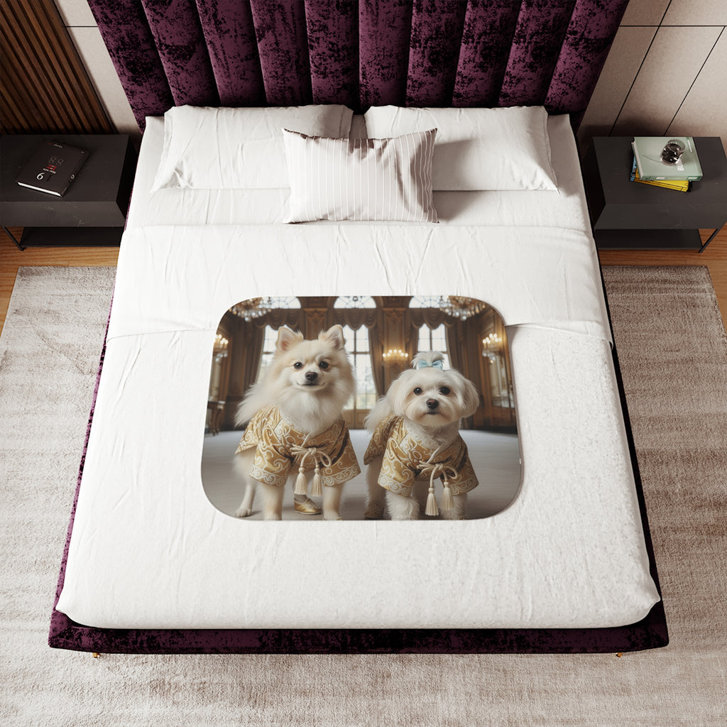 Luxury Pet Sherpa Blanket — Portrait of Dressed Pomeranian & Maltese
