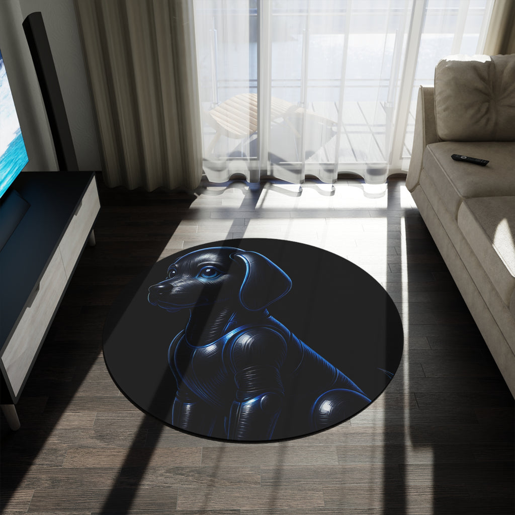 Midnight Guardian — Sculptural Dog Art Round Rug