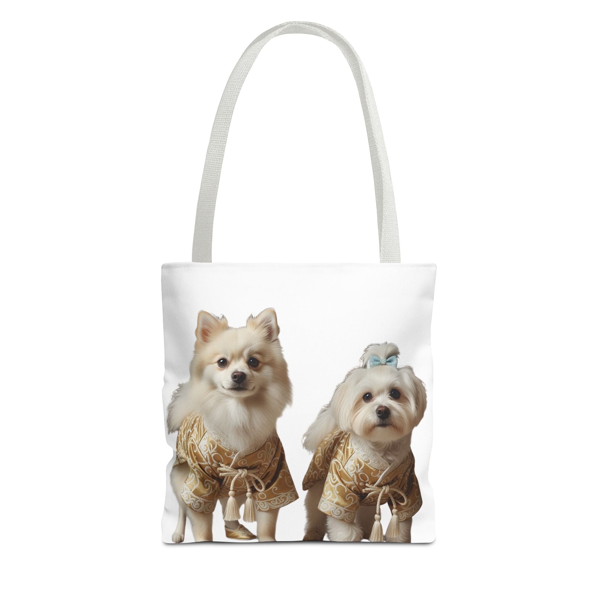 Cute Dogs Printed Tote Bag — Pomeranian & Shih Tzu in Sweaters All-Over Print