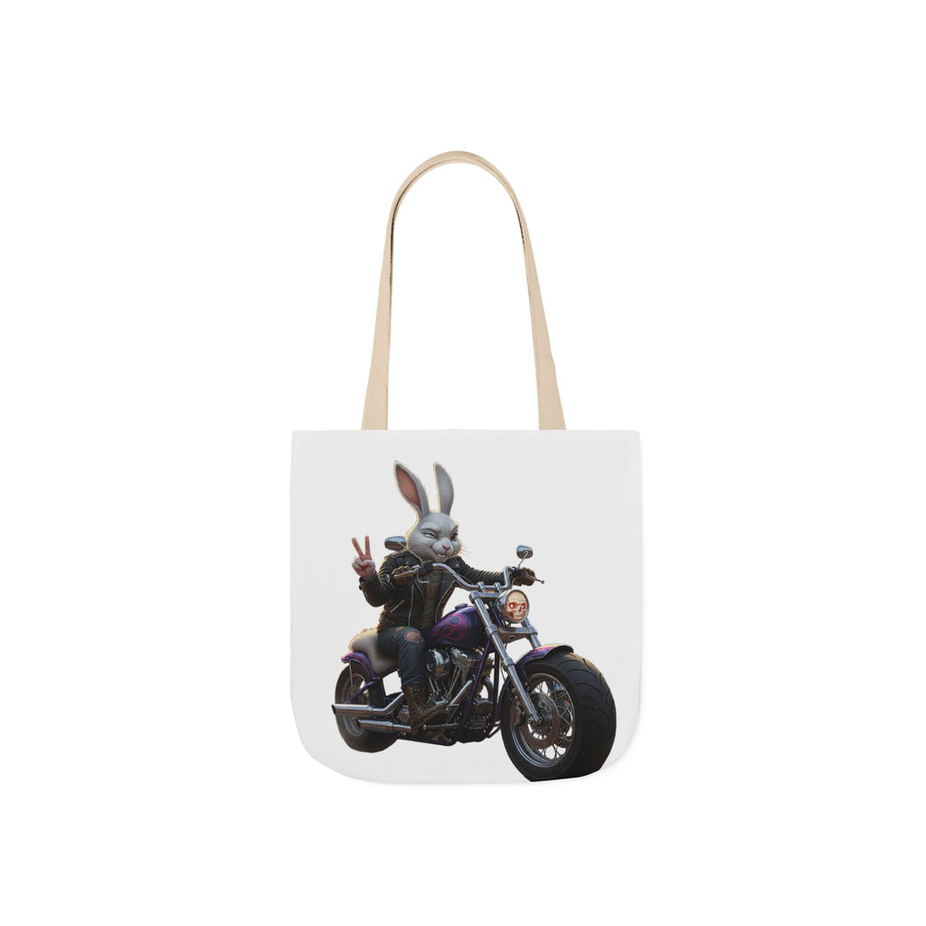 Biker Bunny Canvas Tote — Motorcycle Rabbit Graphic Tote Bag