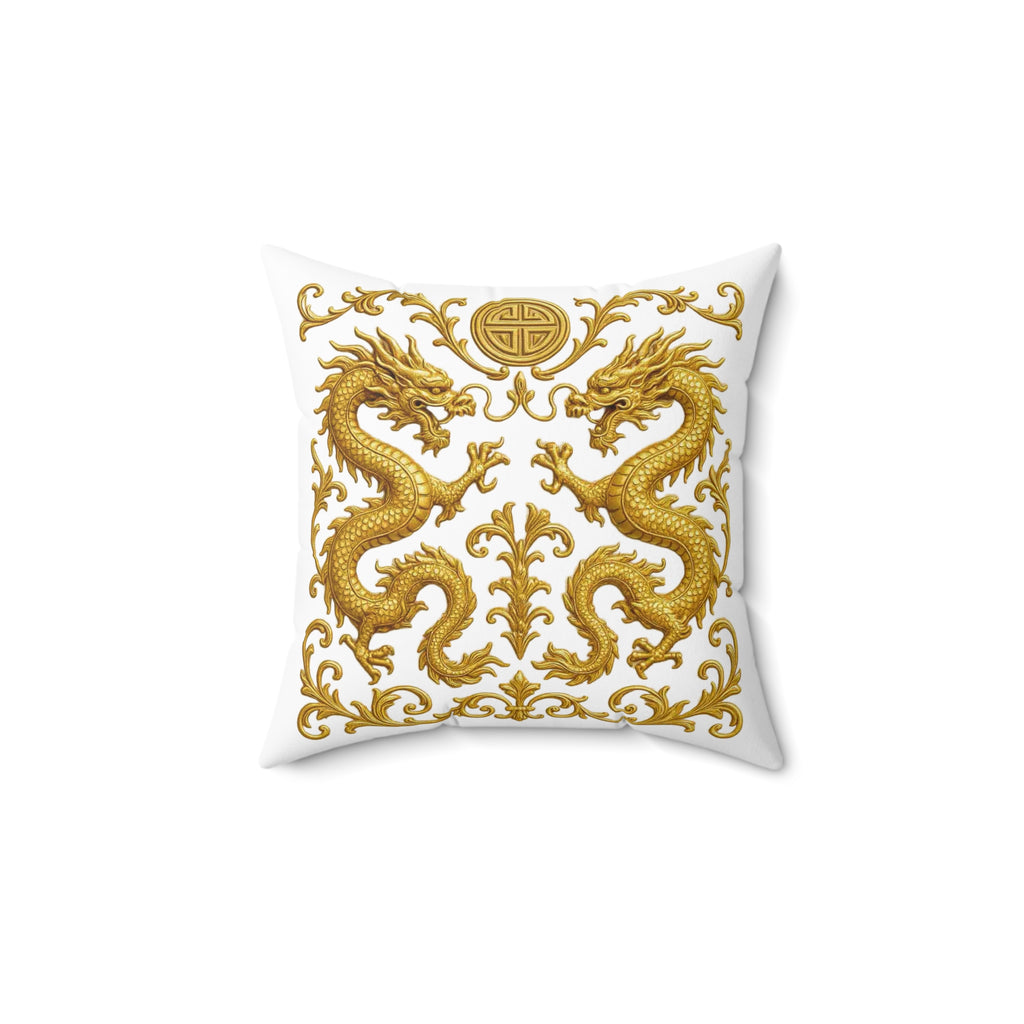 Golden Twin Dragon Fortune Cushion
