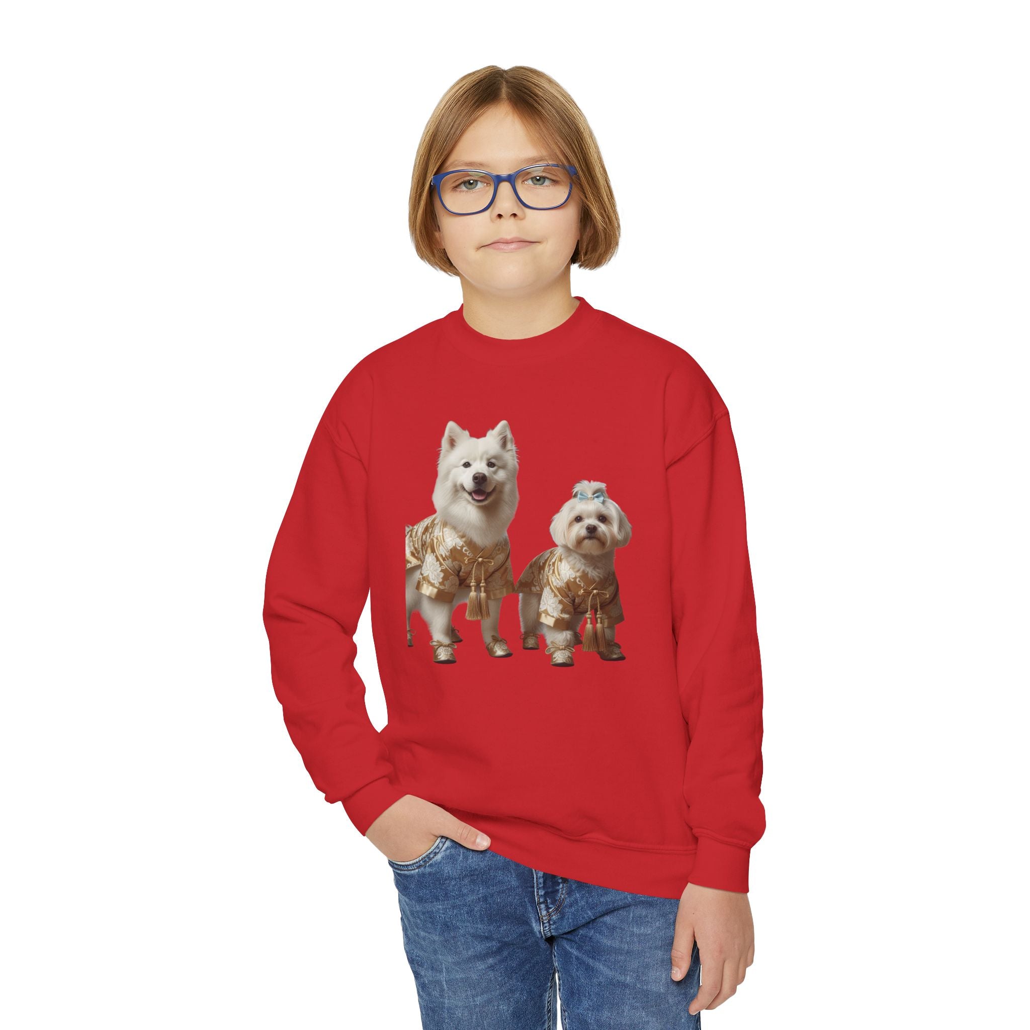 So Cute They Choose It First — Kids Sweatshirt with Twin Dog Illustration