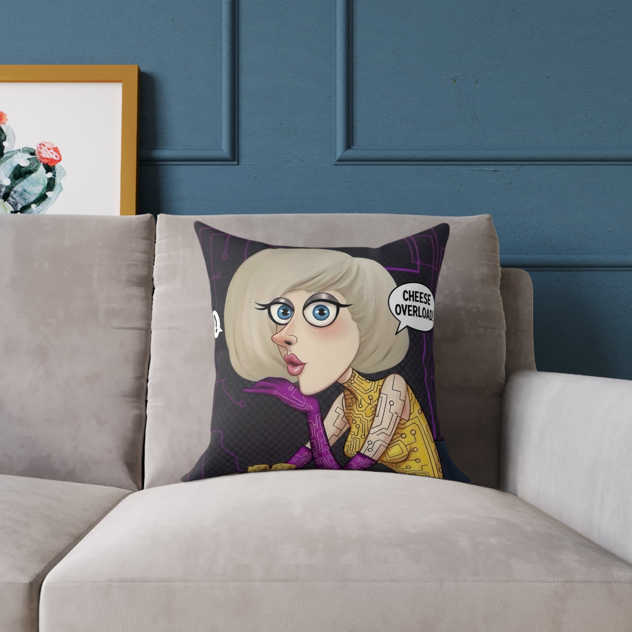 Pop Art 'CHEESE OVERLOAD' Square Decorative Pillow