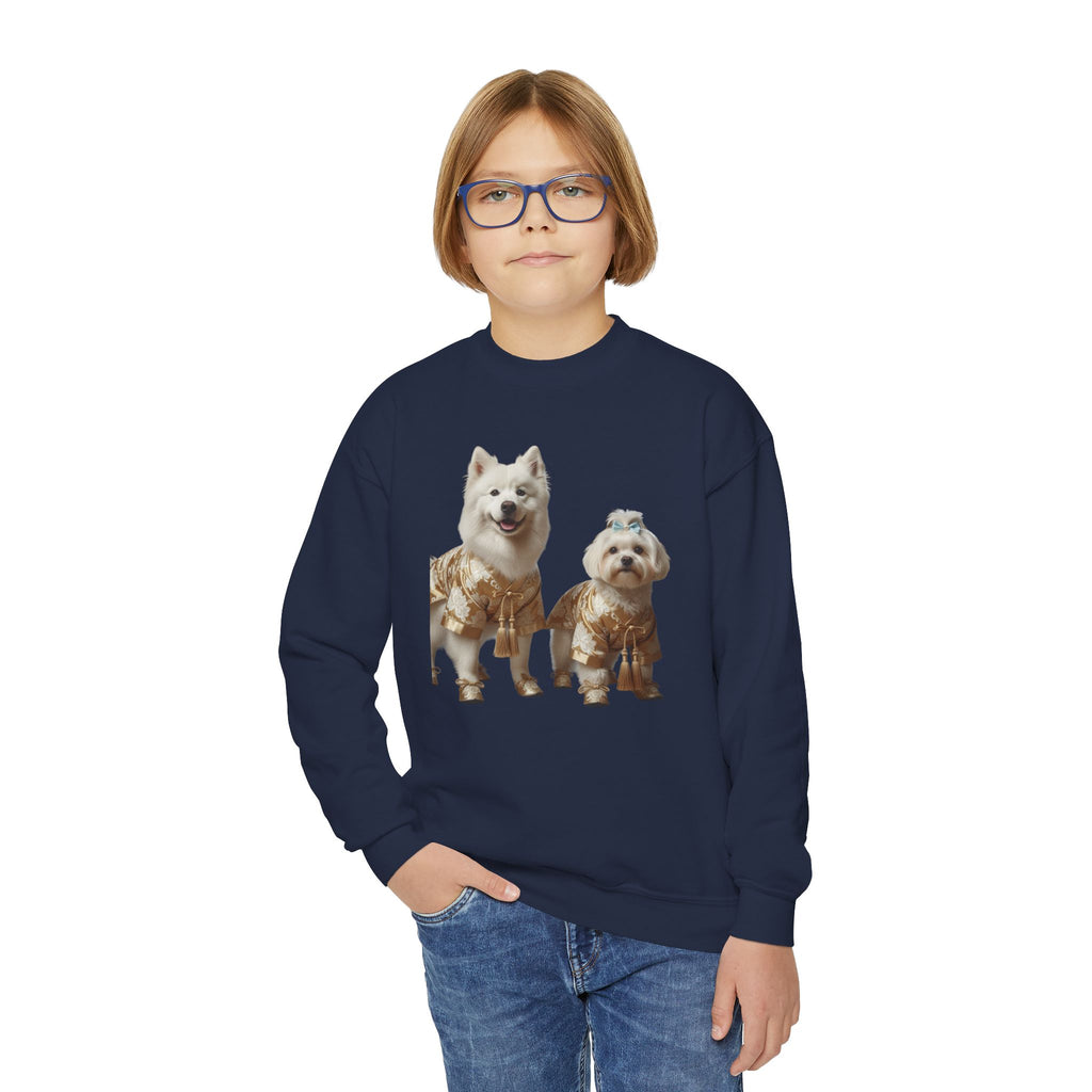 So Cute They Choose It First — Kids Sweatshirt with Twin Dog Illustration