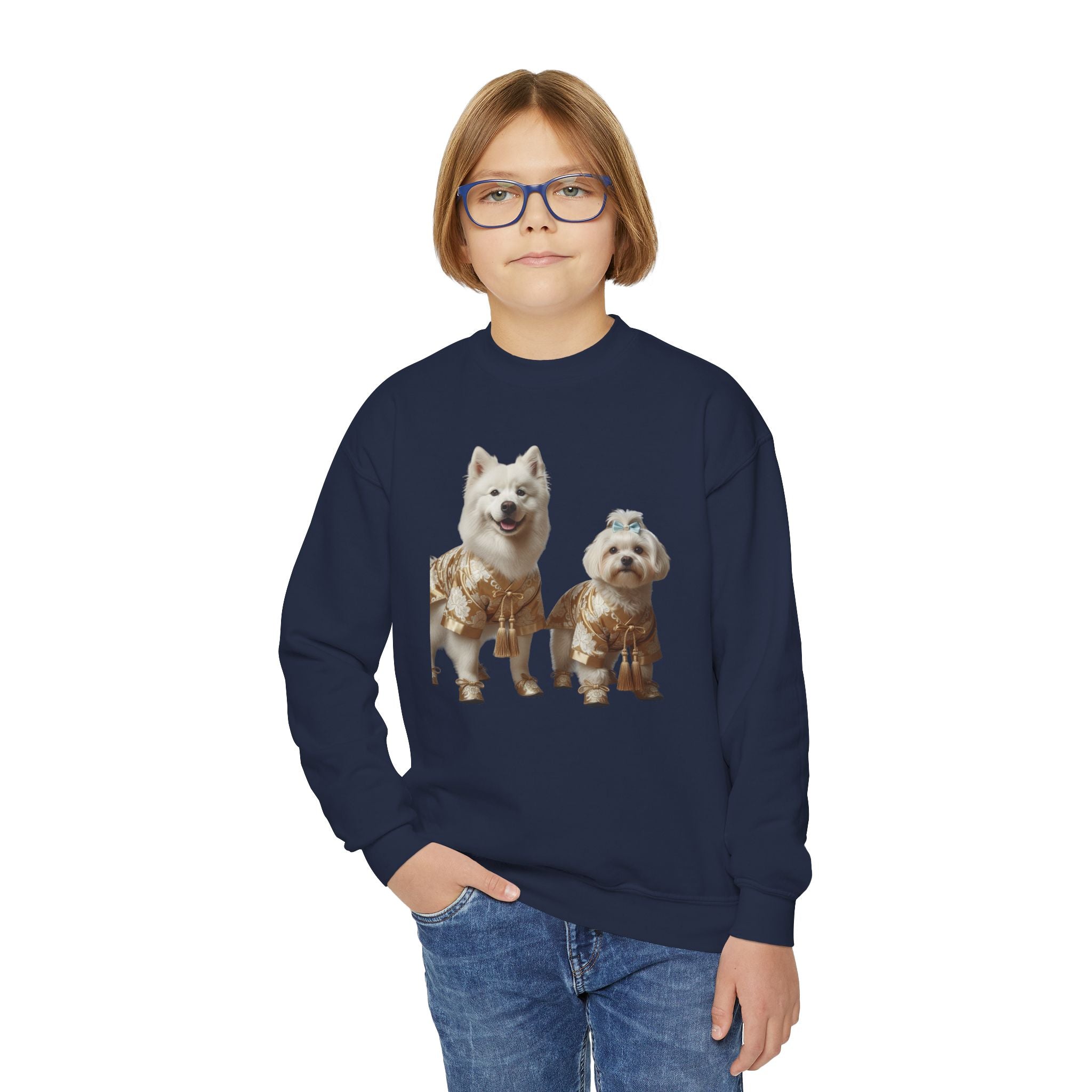 So Cute They Choose It First — Kids Sweatshirt with Twin Dog Illustration