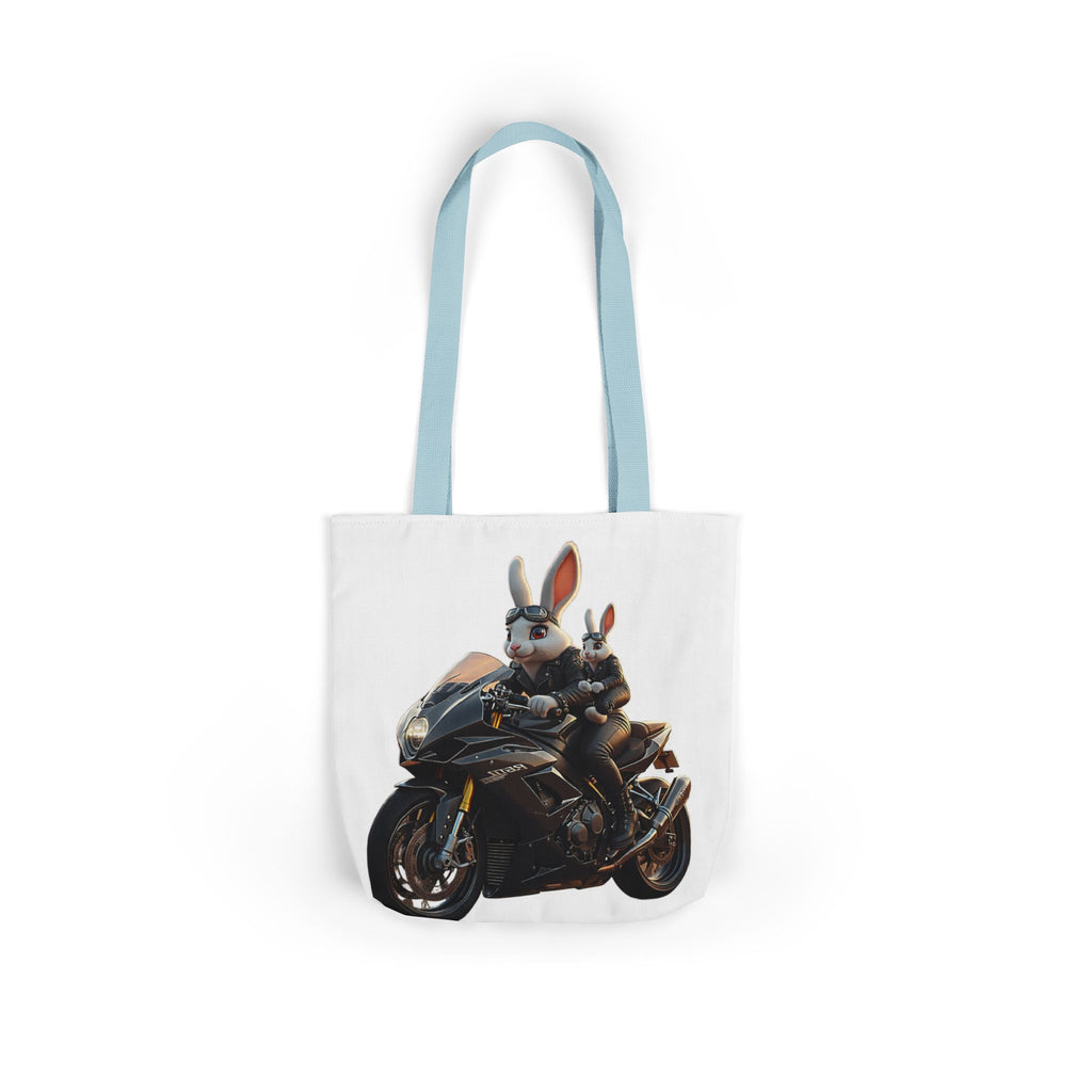 Biker Bunny Canvas Tote Bag — Cool Rabbit on Motorcycle Graphic
