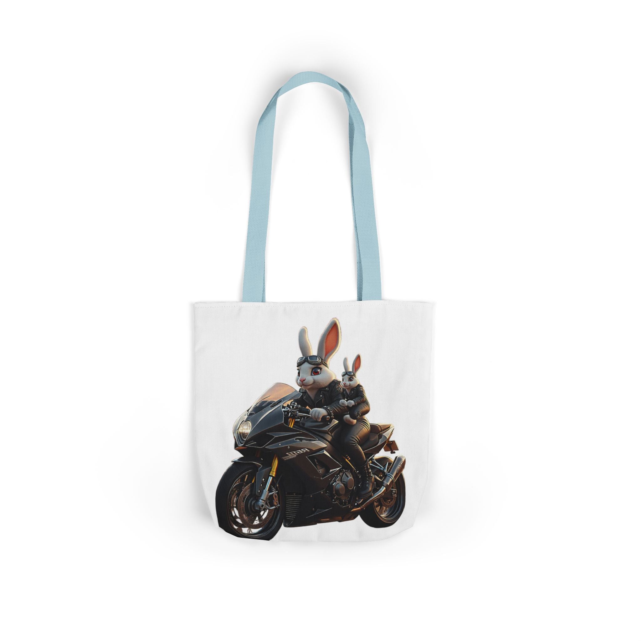 Biker Bunny Canvas Tote Bag — Cool Rabbit on Motorcycle Graphic