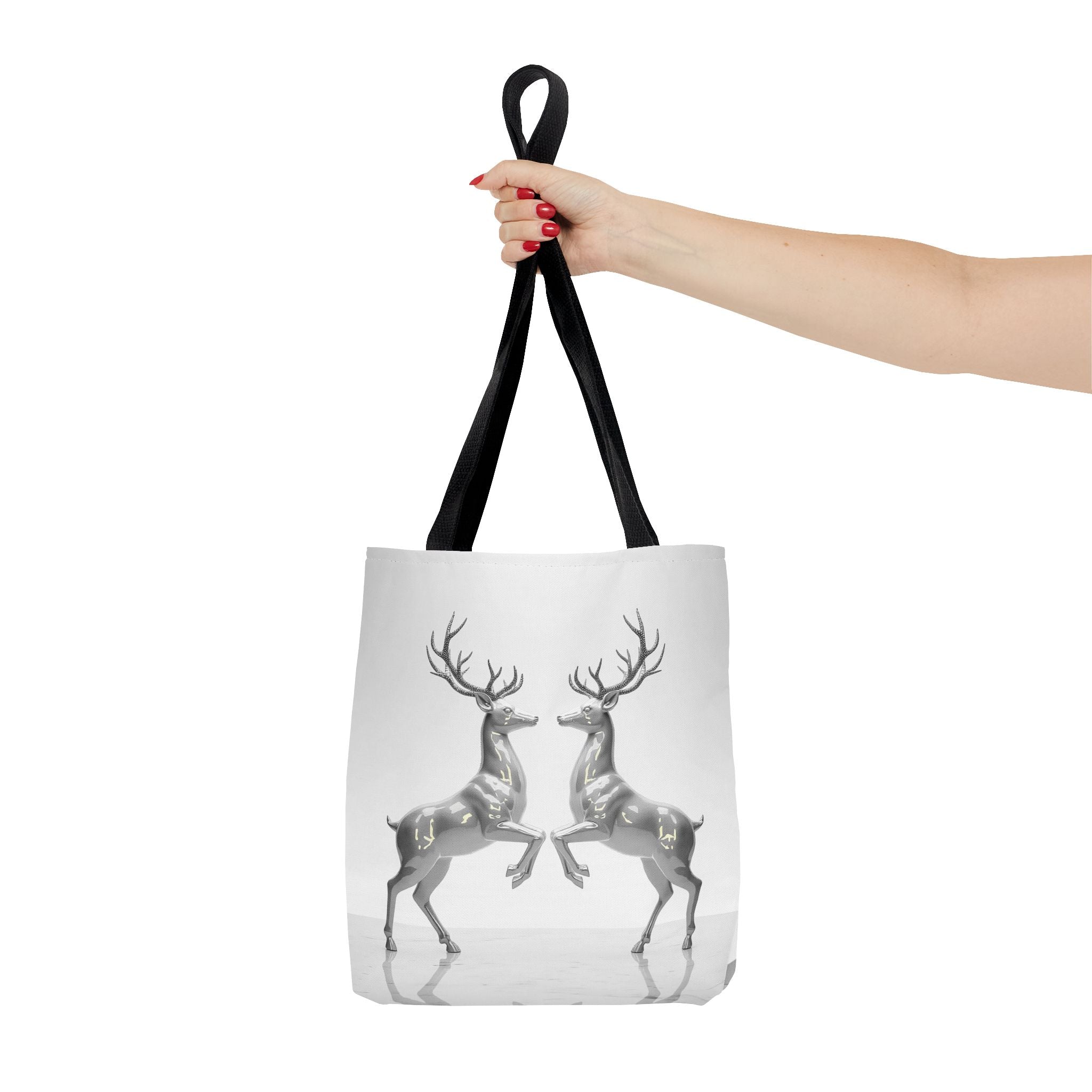 Silver Stag Mirror Tote Bag — Elegant Deer Print Eco Shopper