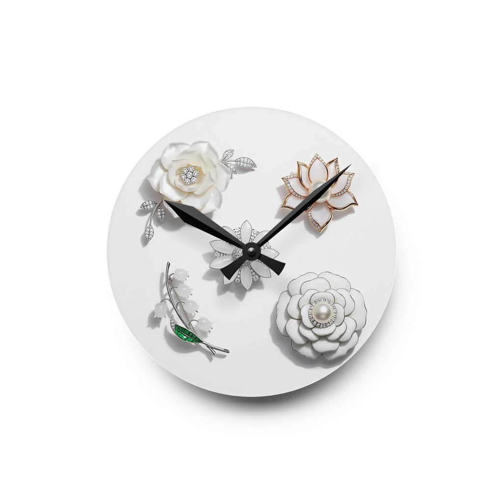 Acrylic Wall Clock with Sculptural Floral Design
