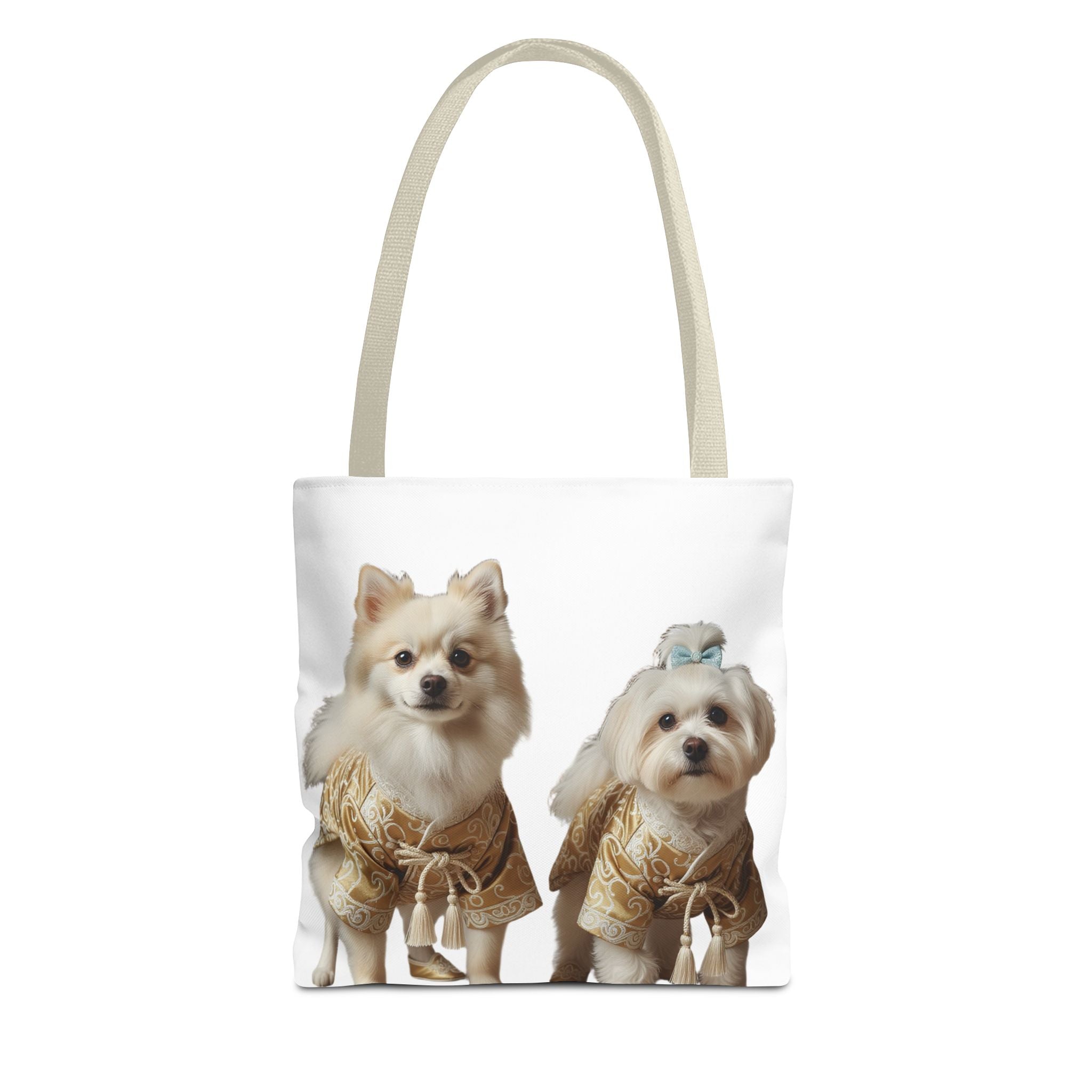Cute Dogs Printed Tote Bag — Pomeranian & Shih Tzu in Sweaters All-Over Print