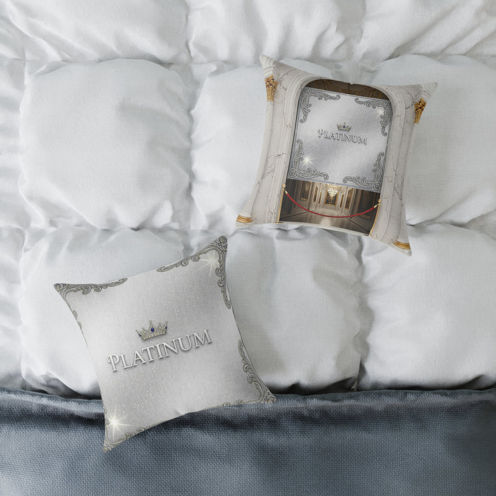 Platinum Crown Decorative Pillow — Luxury Silver Square Throw Pillow