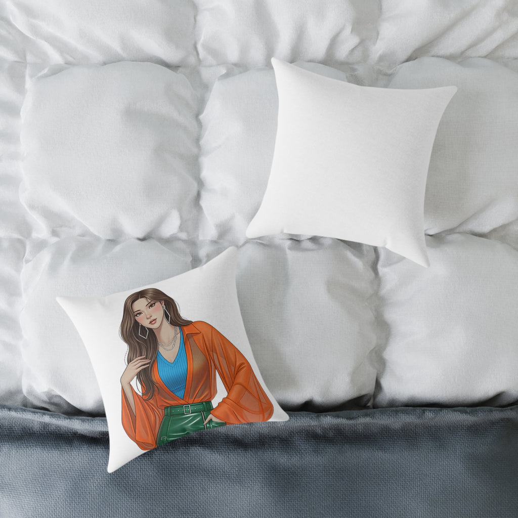 Fashion Illustration Square Throw Pillow — Modern Woman Accent Pillow