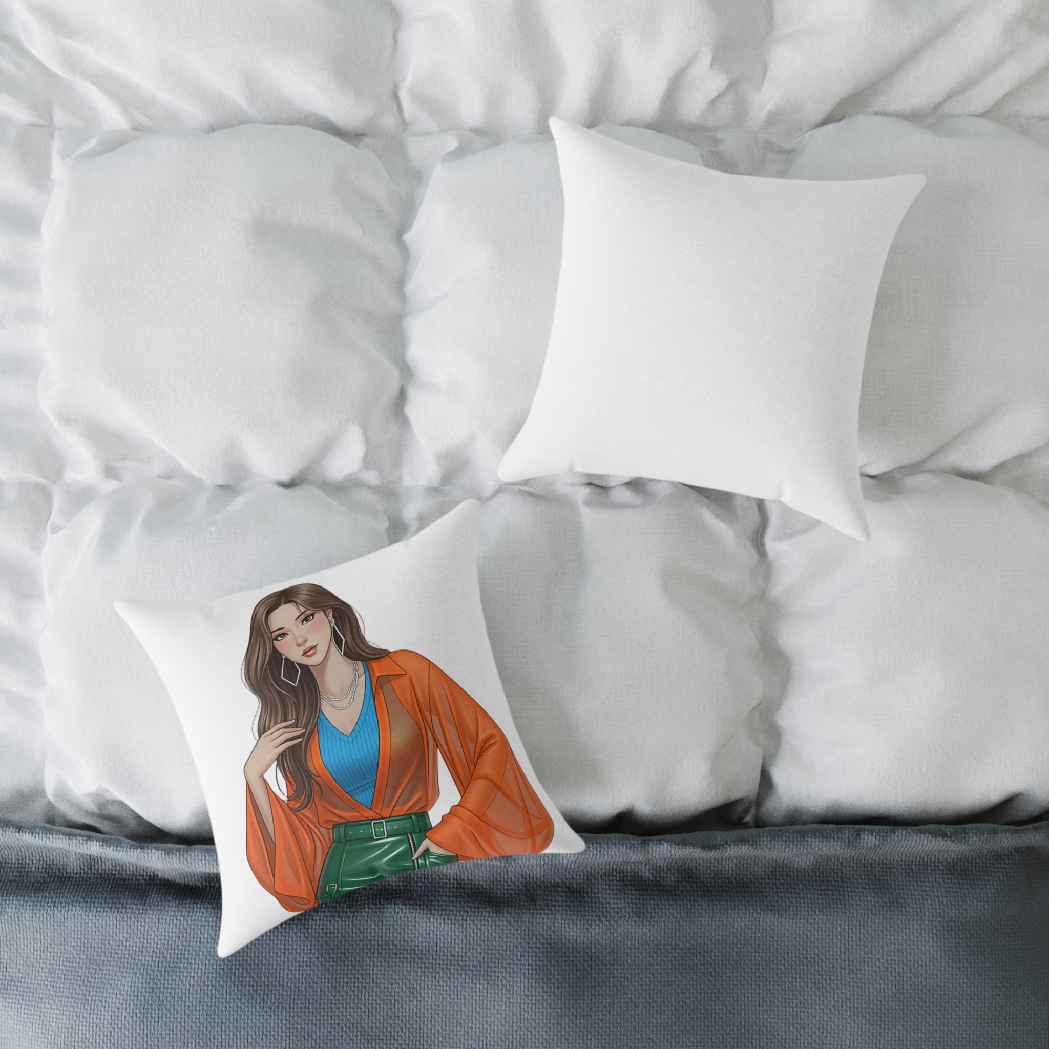 Fashion Illustration Square Throw Pillow — Modern Woman Accent Pillow