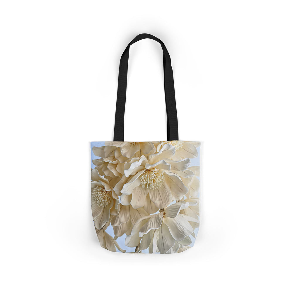 Canvas Tote Bag — Cream Peony Floral Print, Elegant Everyday Market Tote