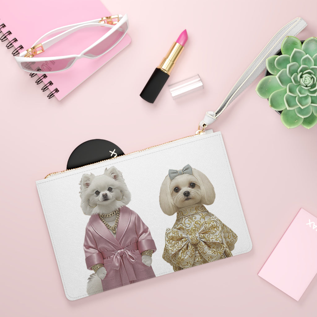 Double-Sided Dog & Bunny Wristlet Pouch – Cute Luxury Pet Art Zip Pouch