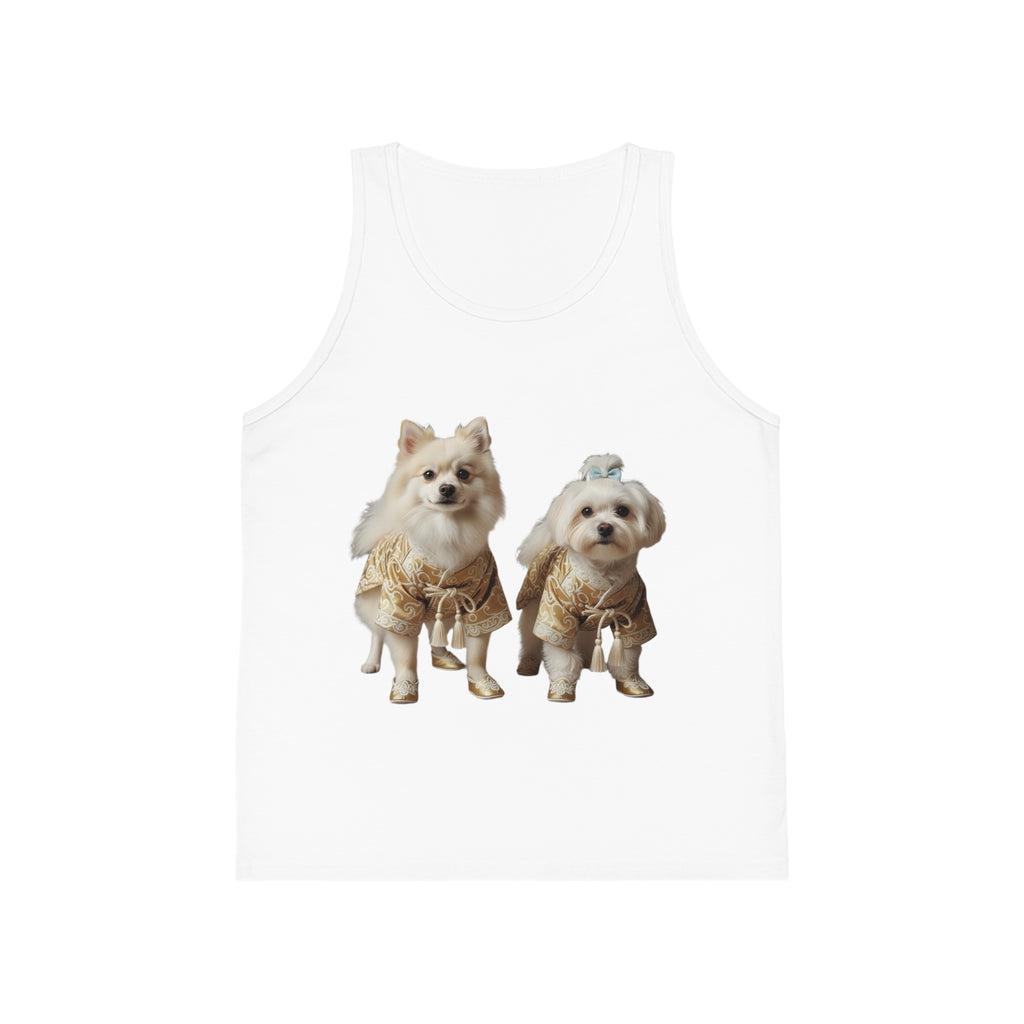 Kids Tank Top — Cute Pomeranian Puppies in Gold Outfits