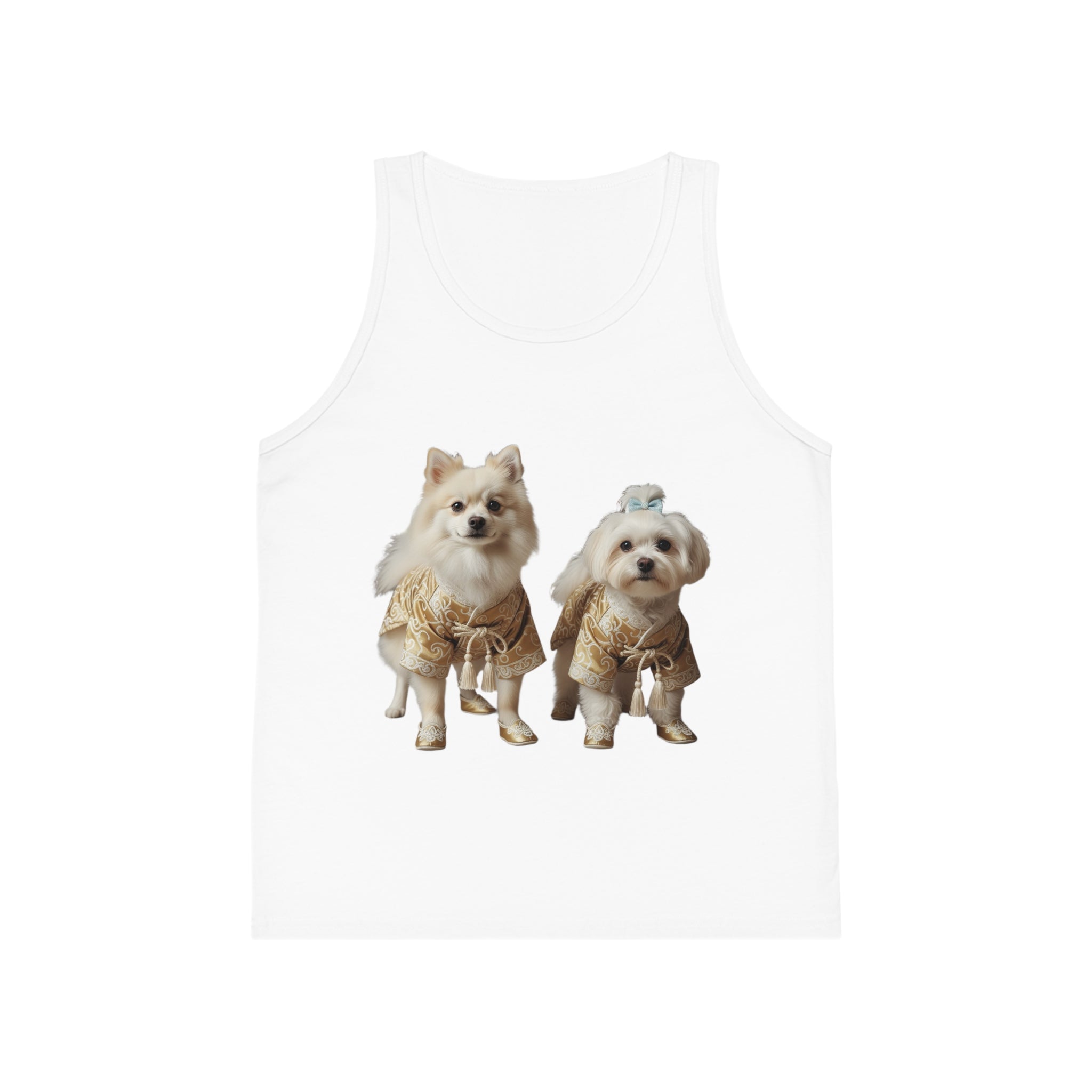 Kids Tank Top — Cute Pomeranian Puppies in Gold Outfits