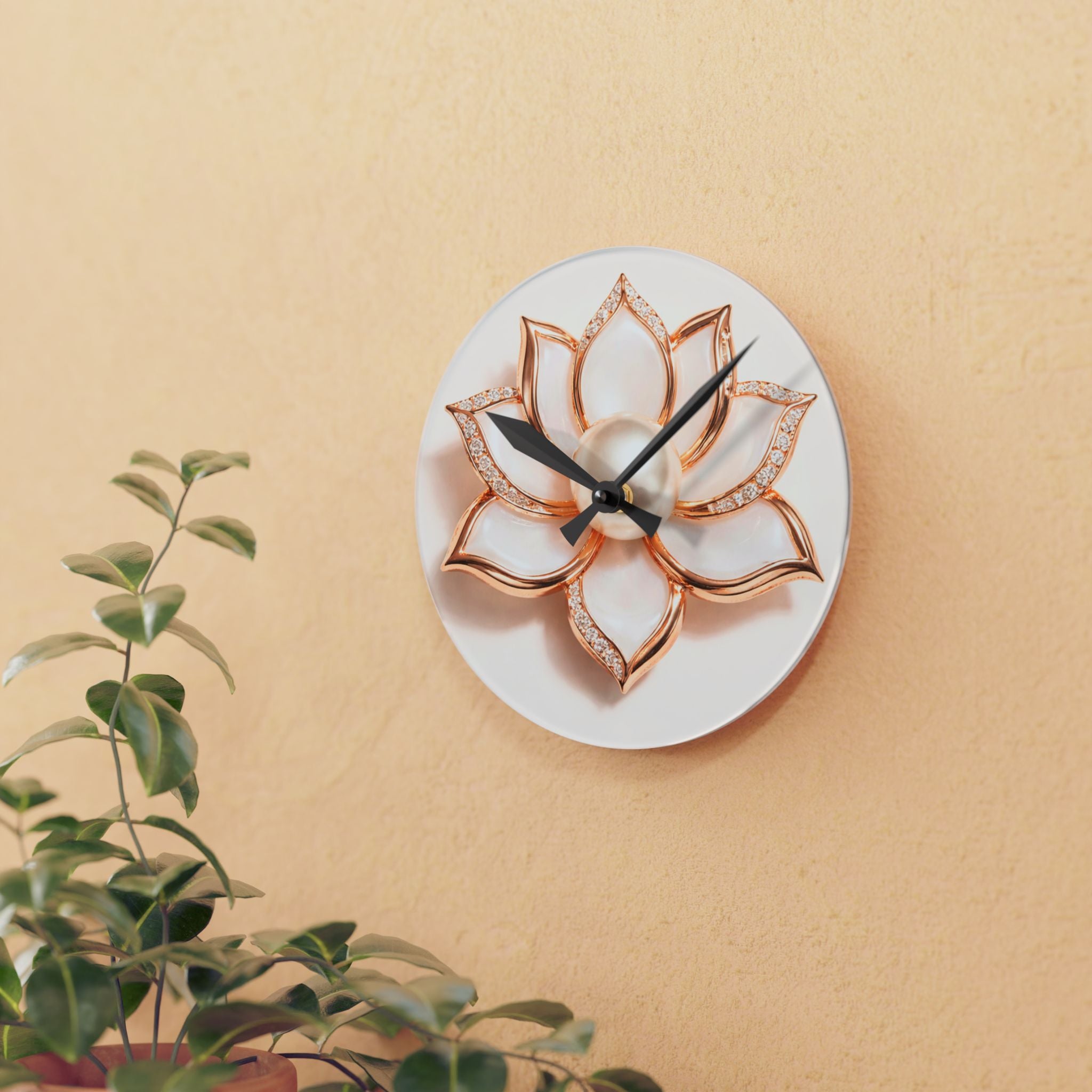 Acrylic Wall Clock with Lotus Floral Design
