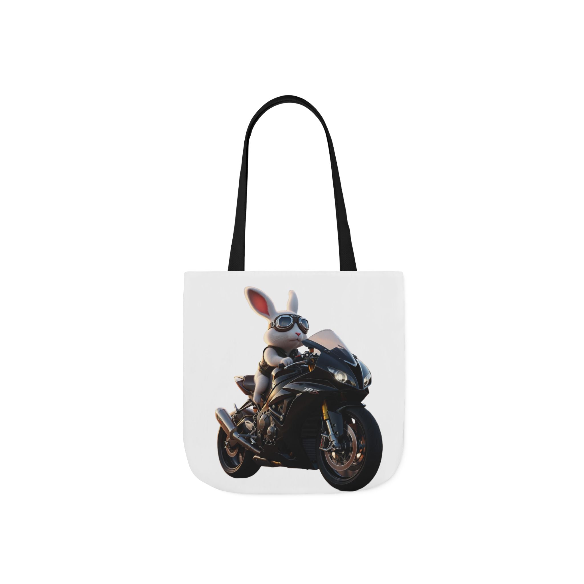 Biker Bunny Canvas Tote Bag — Cool Rabbit on Motorcycle Graphic