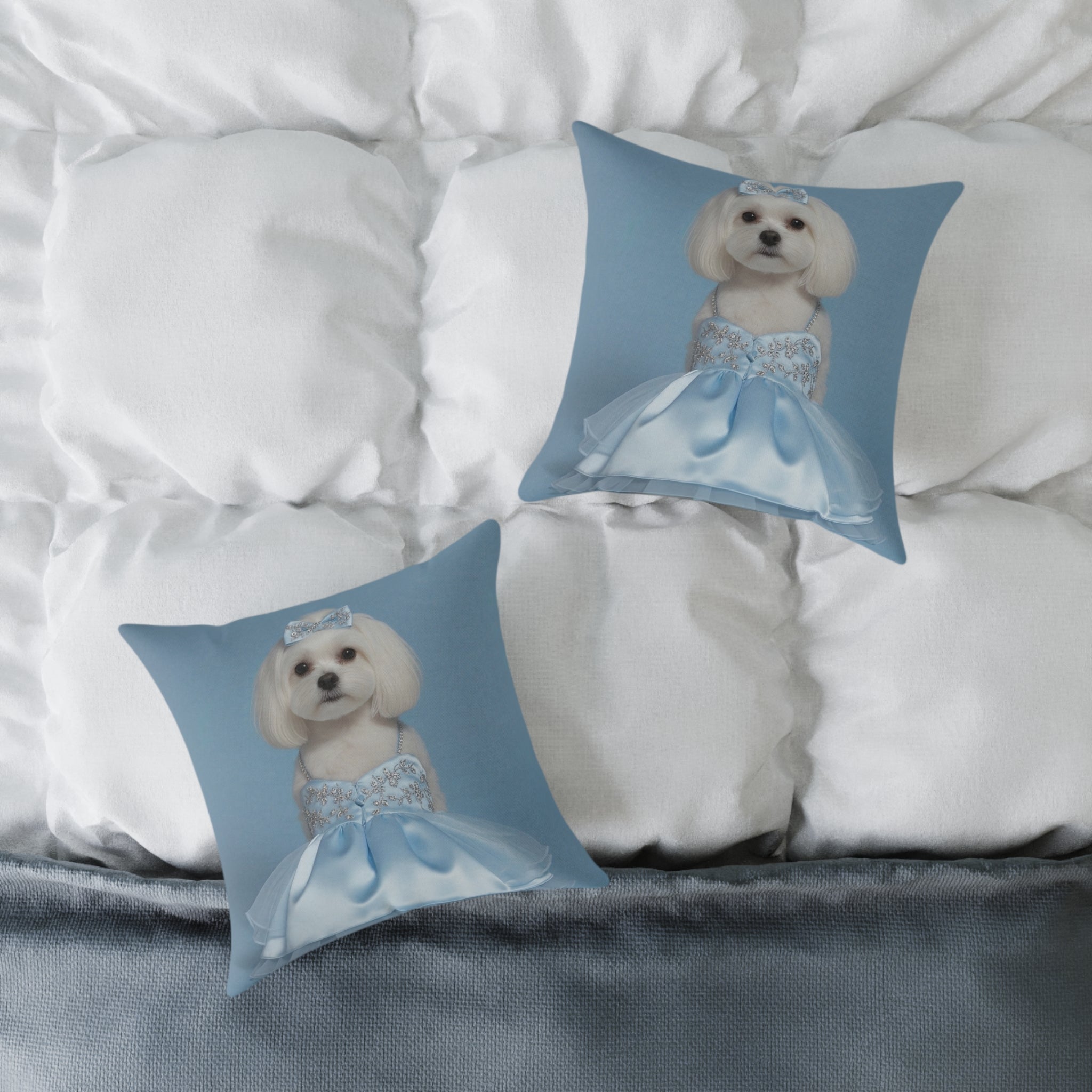Princess Dog Portrait Throw Pillow – Blue Gown Decorative Cushion